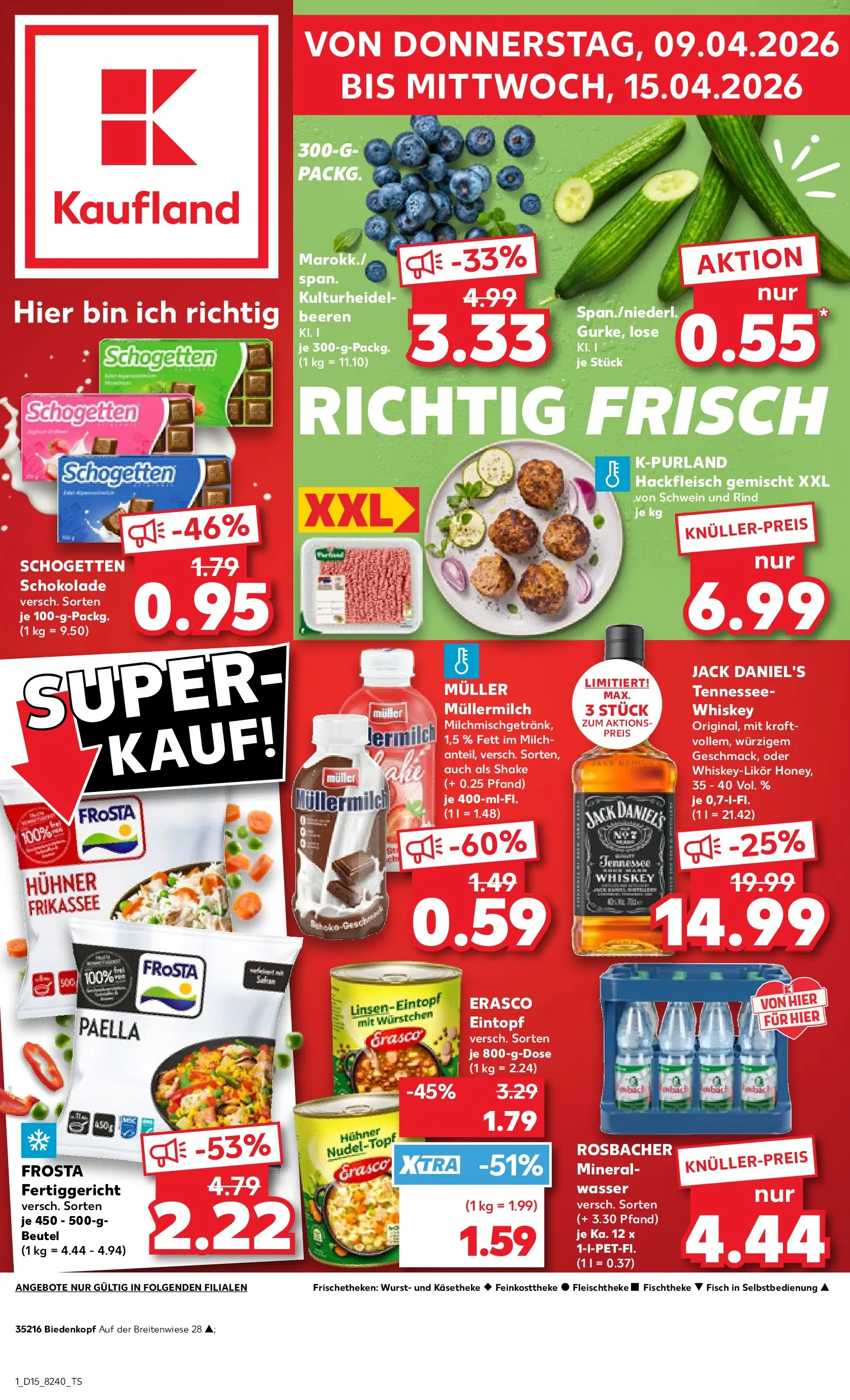 Prospekt Kaufland ab 08.04.2026 » Angebote Online zum Blättern | Seite: 1 | Produkte: Schokolade, Wurst, Müllermilch, Whiskey