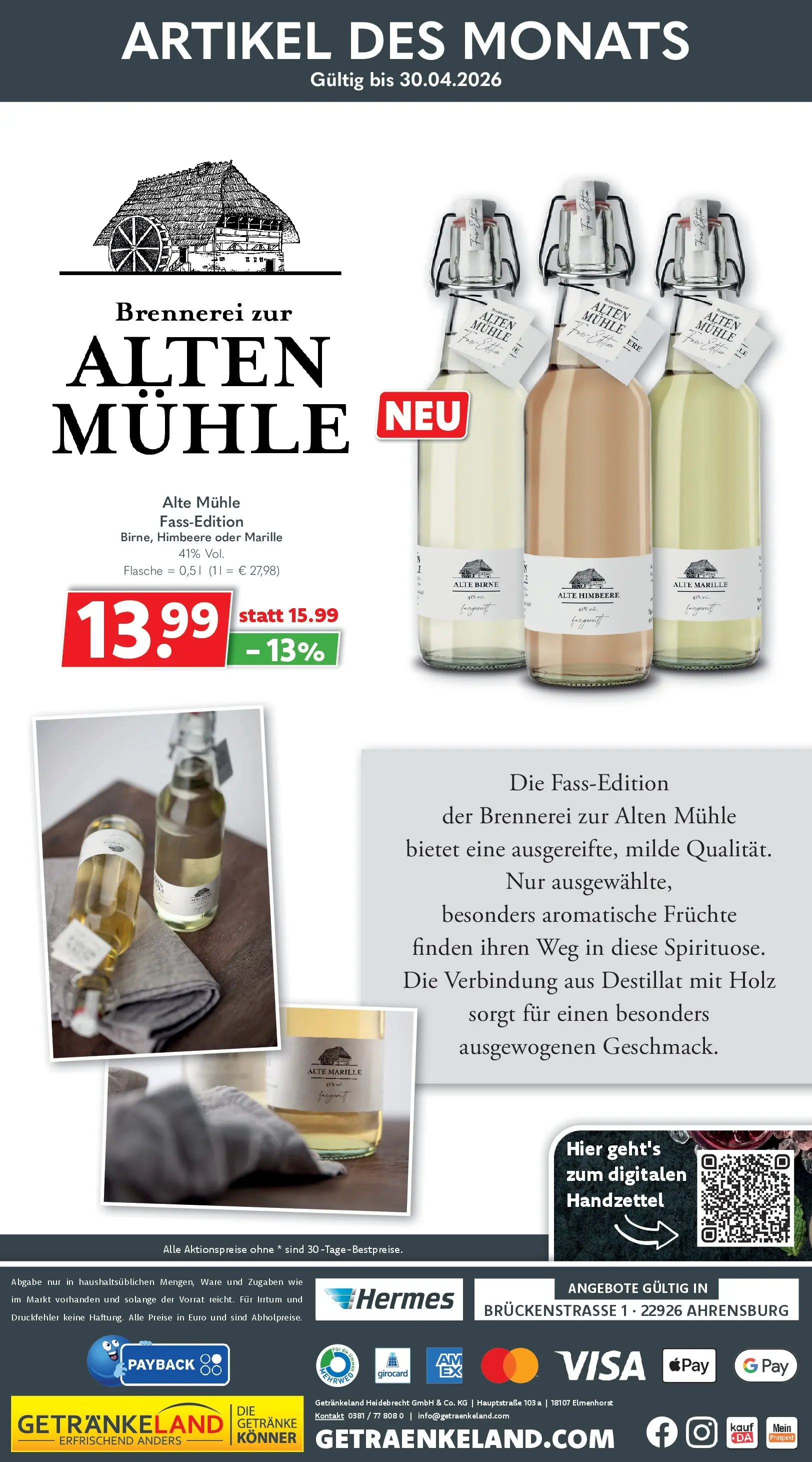 Getränkeland Prospekt Sandesneben (ab 13.04.2026) zum Blättern | Seite: 8 | Produkte: Mühle, Birne, Himbeere