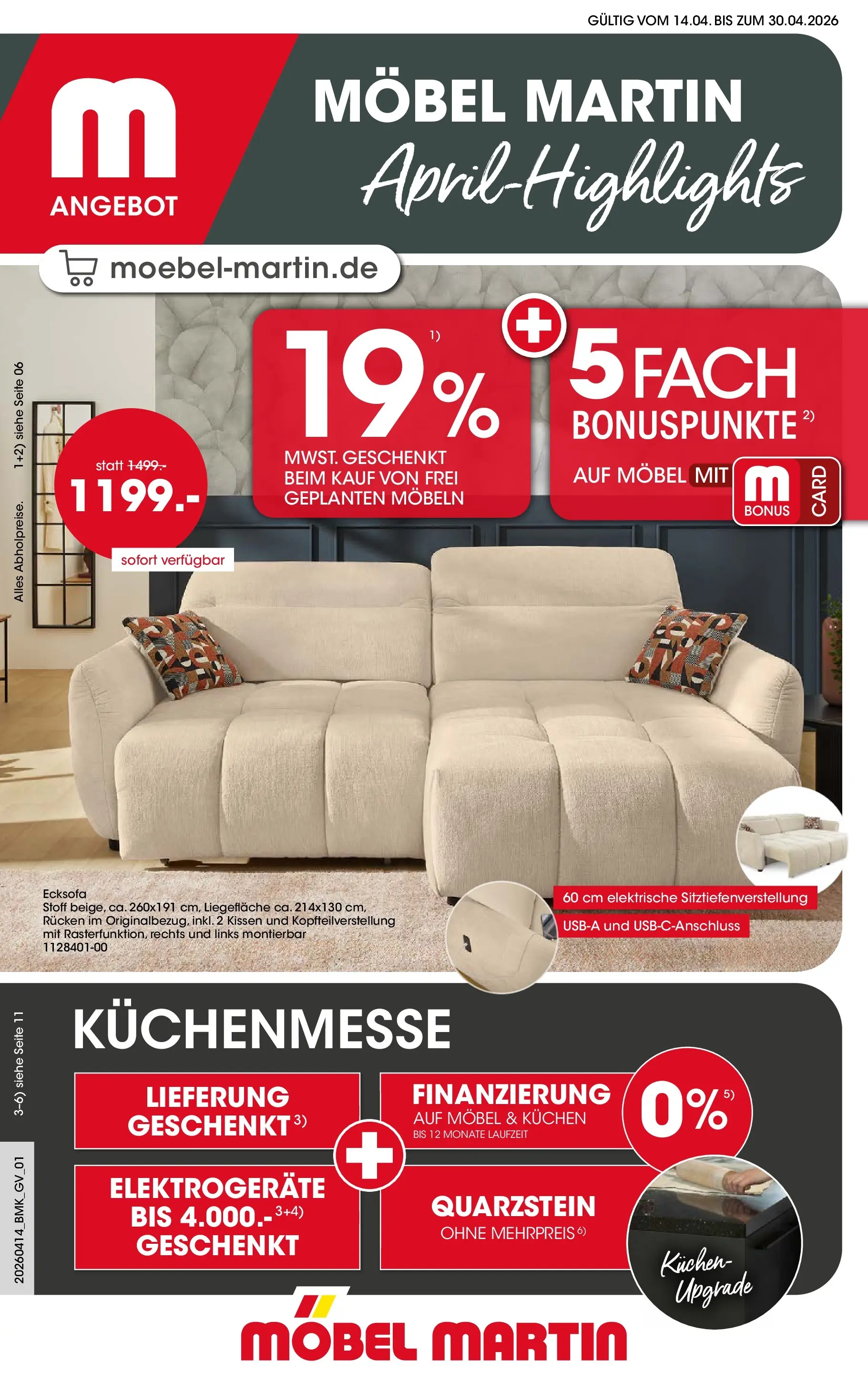 Möbel Martin April Highlights (ab 14.04.2026) zum Blättern | Seite: 1 | Produkte: Ecksofa, Kissen, Kuchen