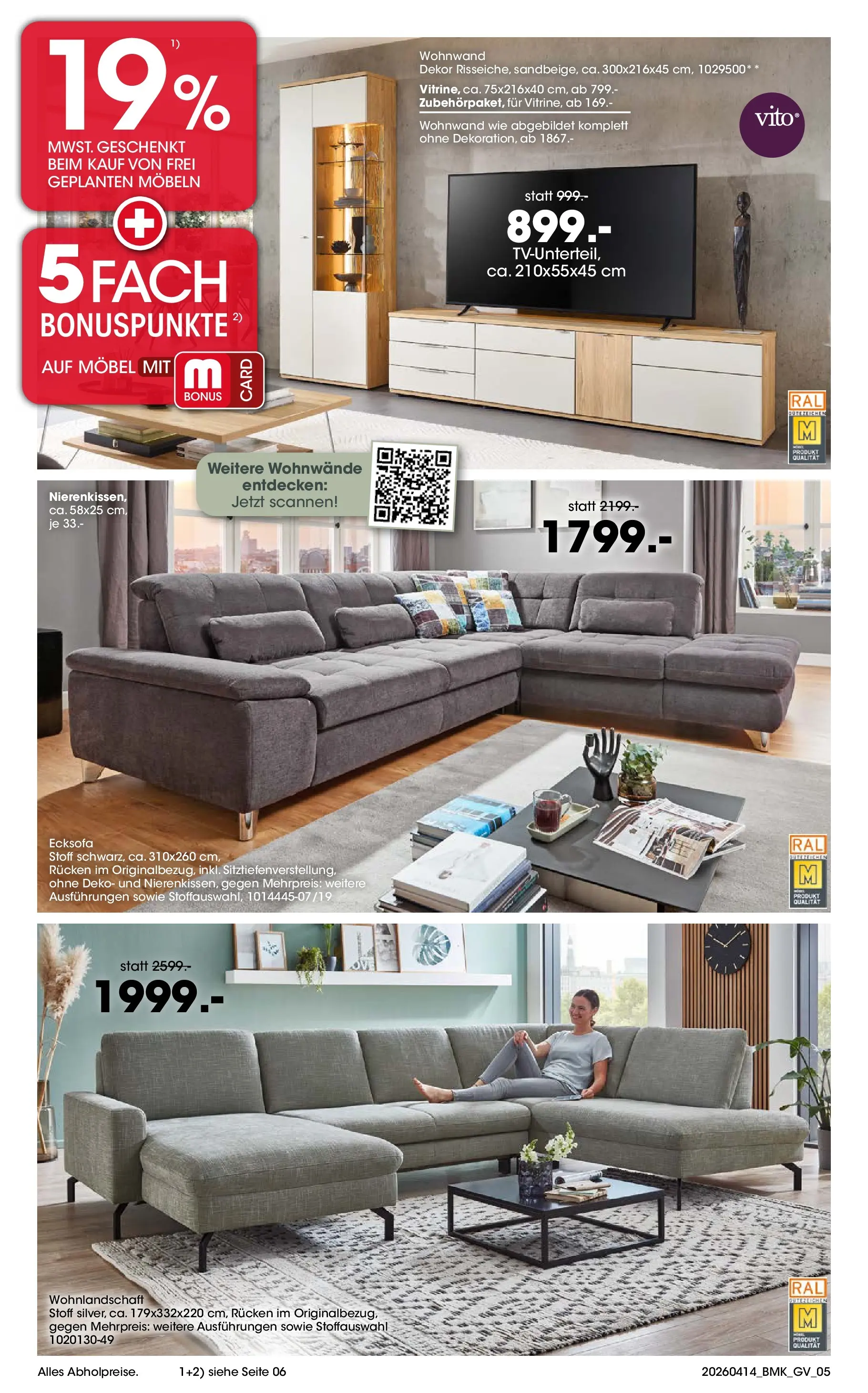 Möbel Martin April Highlights (ab 14.04.2026) zum Blättern | Seite: 5 | Produkte: Wohnlandschaft, Ecksofa, Wohnwand