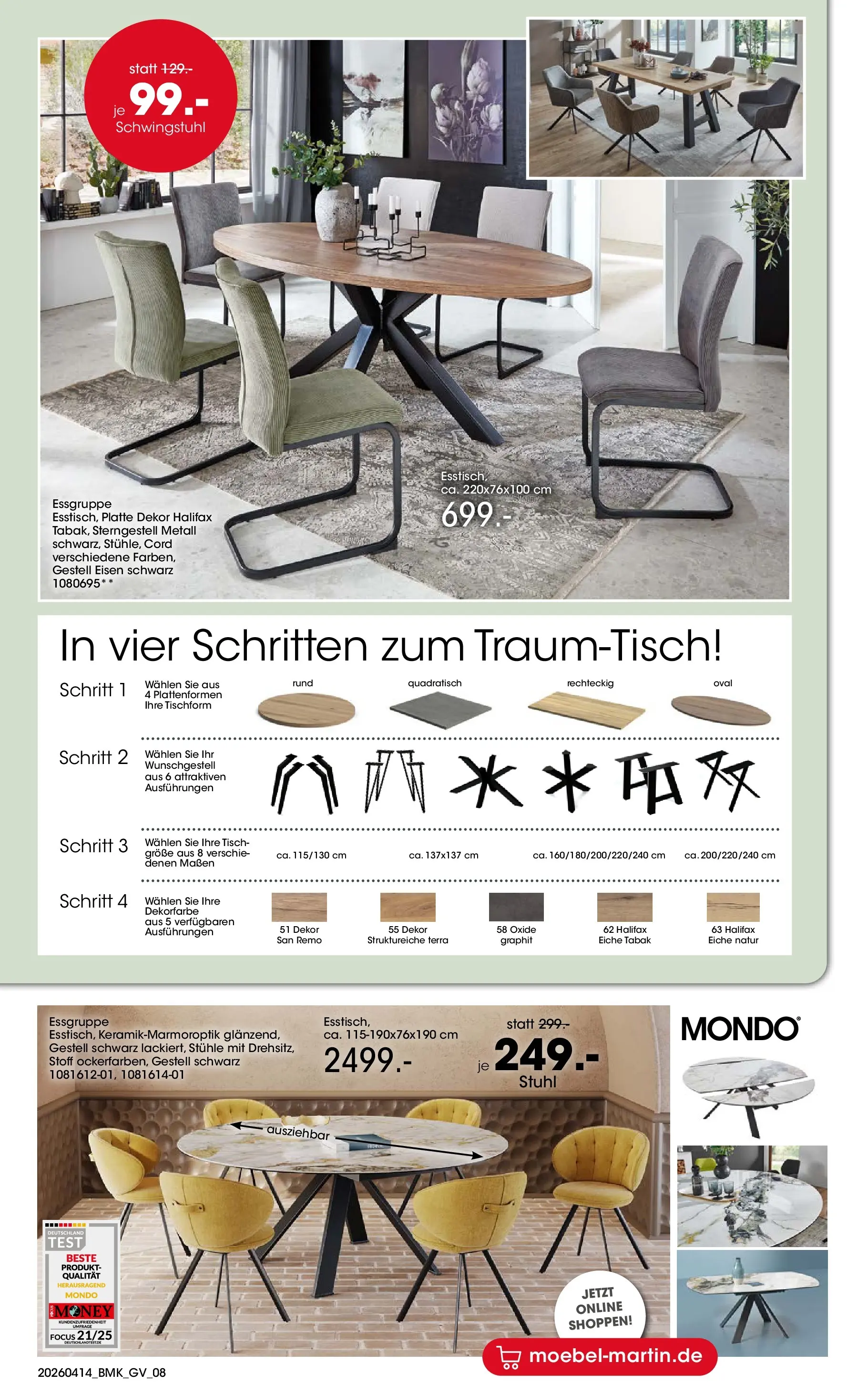 Möbel Martin April Highlights (ab 14.04.2026) zum Blättern | Seite: 8 | Produkte: Essgruppe, Tisch, Stuhl