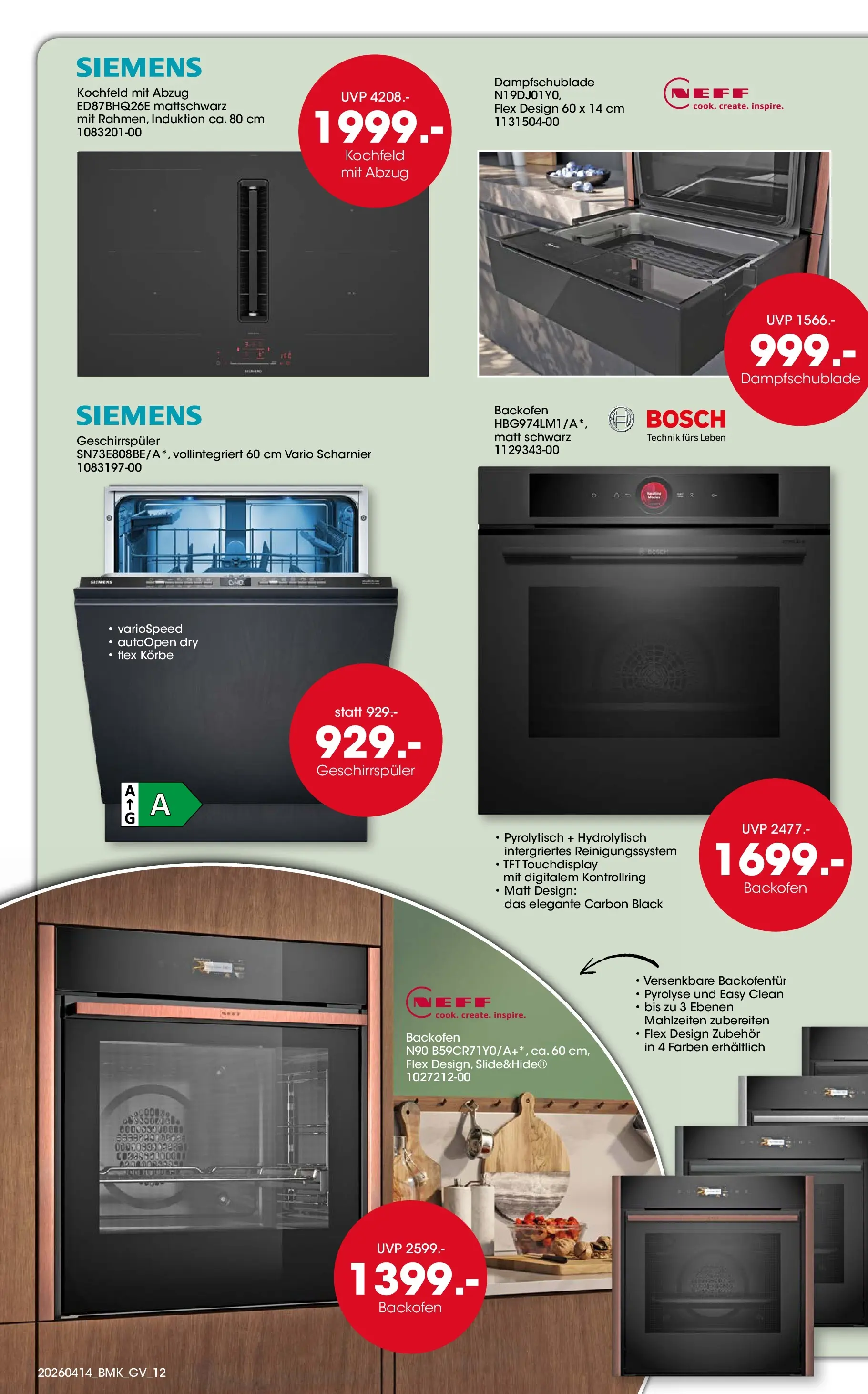 Möbel Martin April Highlights (ab 14.04.2026) zum Blättern | Seite: 12 | Produkte: Siemens, Neff, Geschirrspüler, Kochfeld