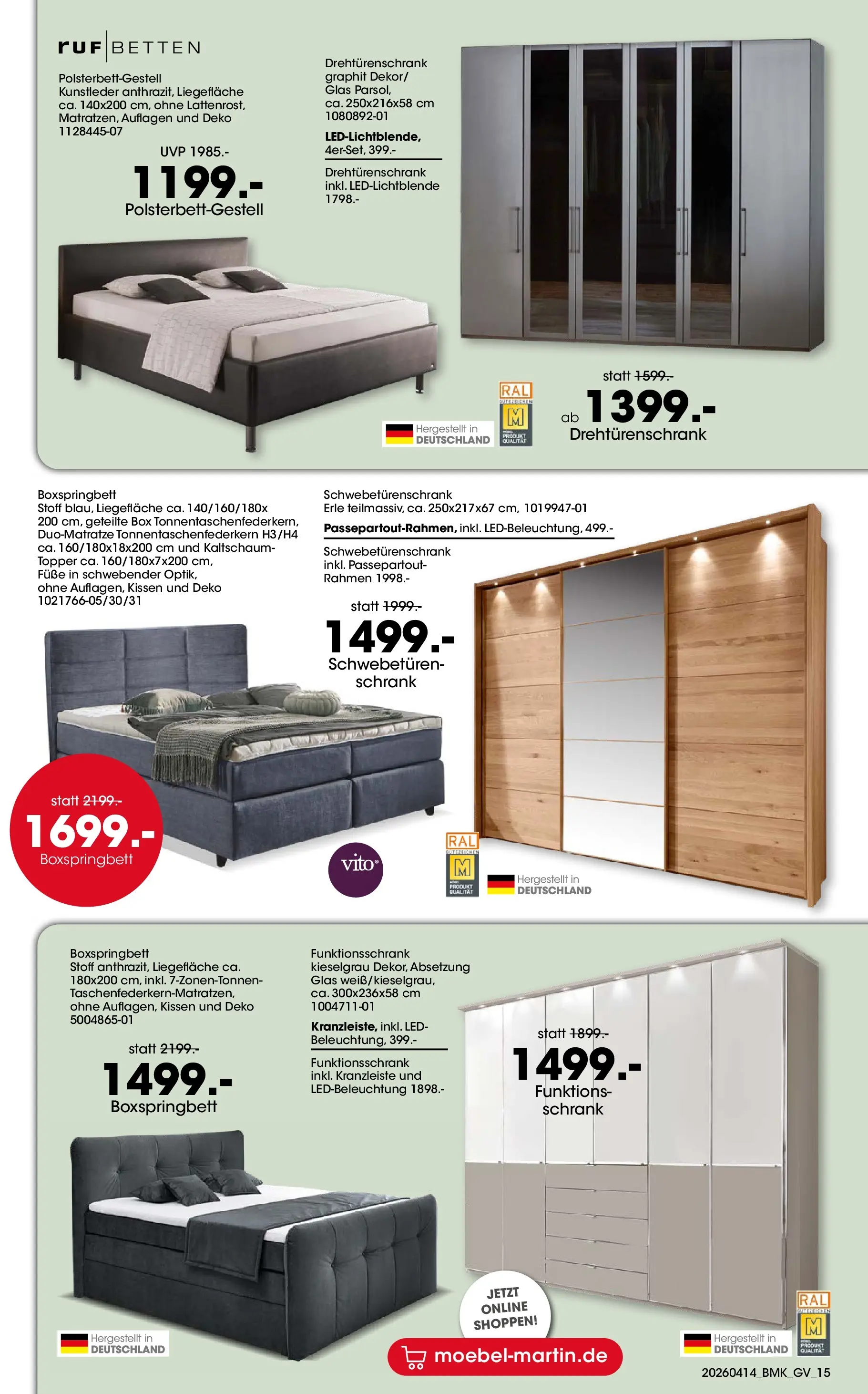 Möbel Martin April Highlights (ab 14.04.2026) zum Blättern | Seite: 15 | Produkte: Schwebetürenschrank, Topper, Schrank, Box