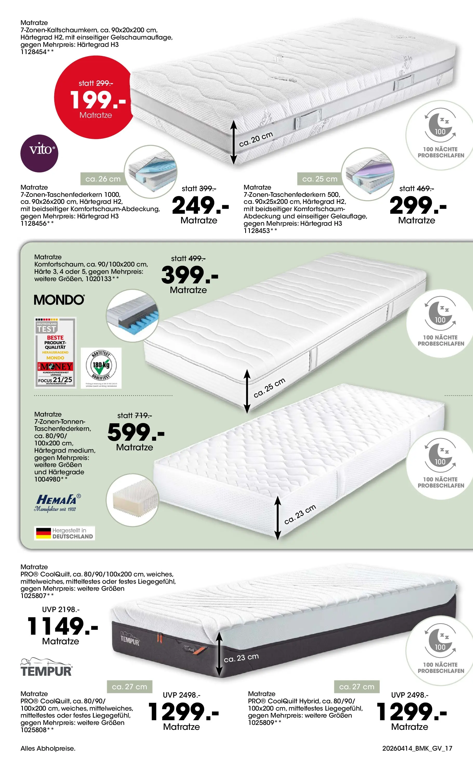 Möbel Martin April Highlights (ab 14.04.2026) zum Blättern | Seite: 17 | Produkte: Matratze