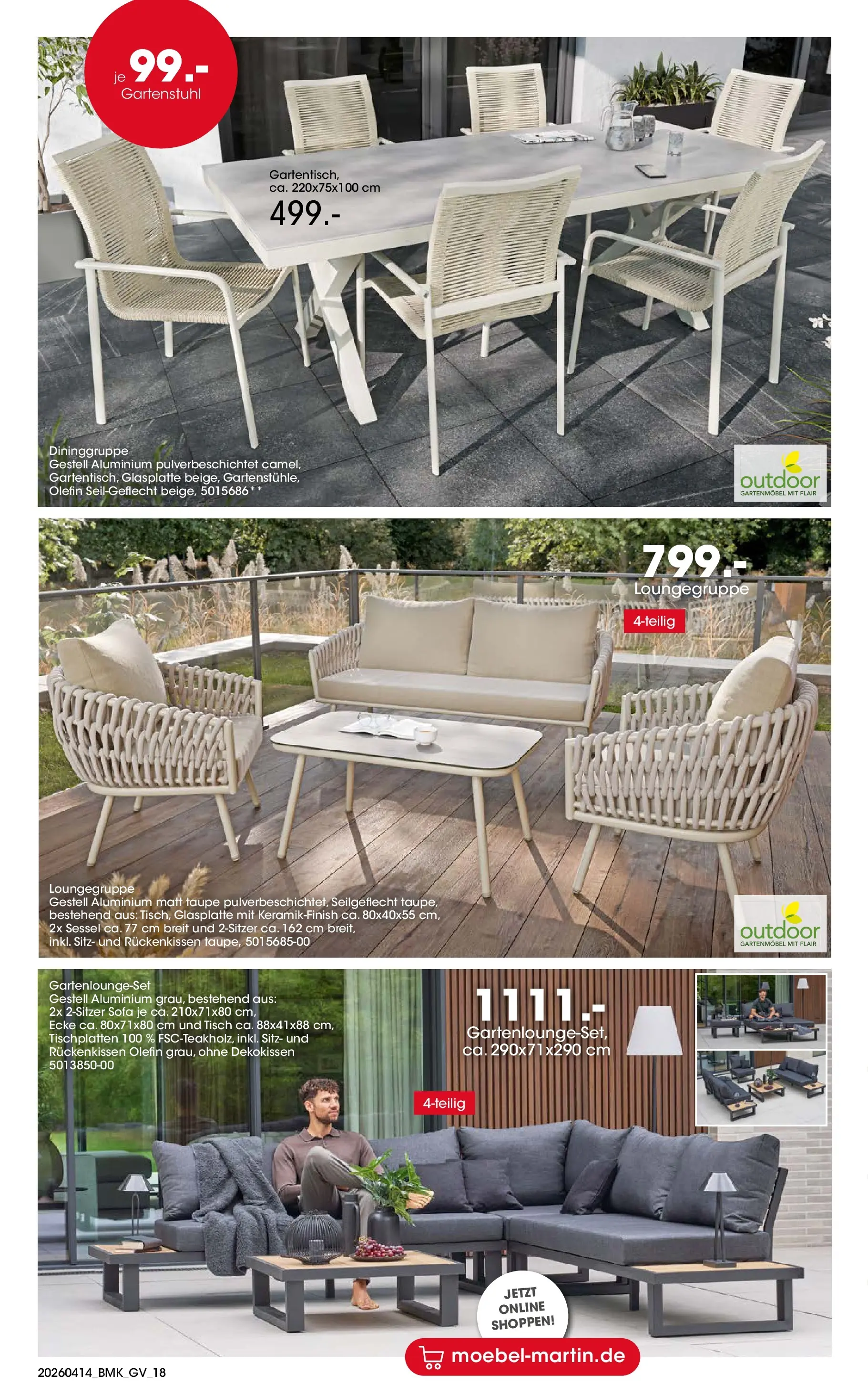 Möbel Martin April Highlights (ab 14.04.2026) zum Blättern | Seite: 18 | Produkte: Sofa, Sessel, Tisch, Gartenmöbel