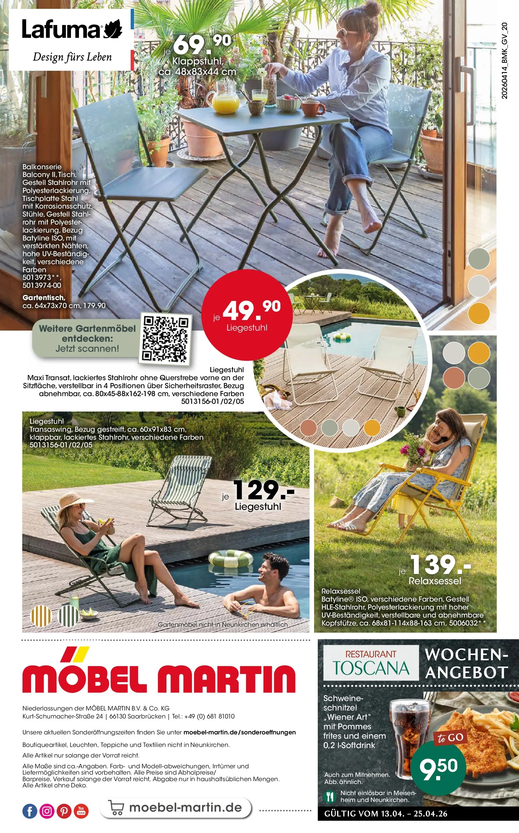 Möbel Martin April Highlights (ab 14.04.2026) zum Blättern | Seite: 20 | Produkte: Relaxsessel, Gartenmöbel, Pommes, Pommes frites