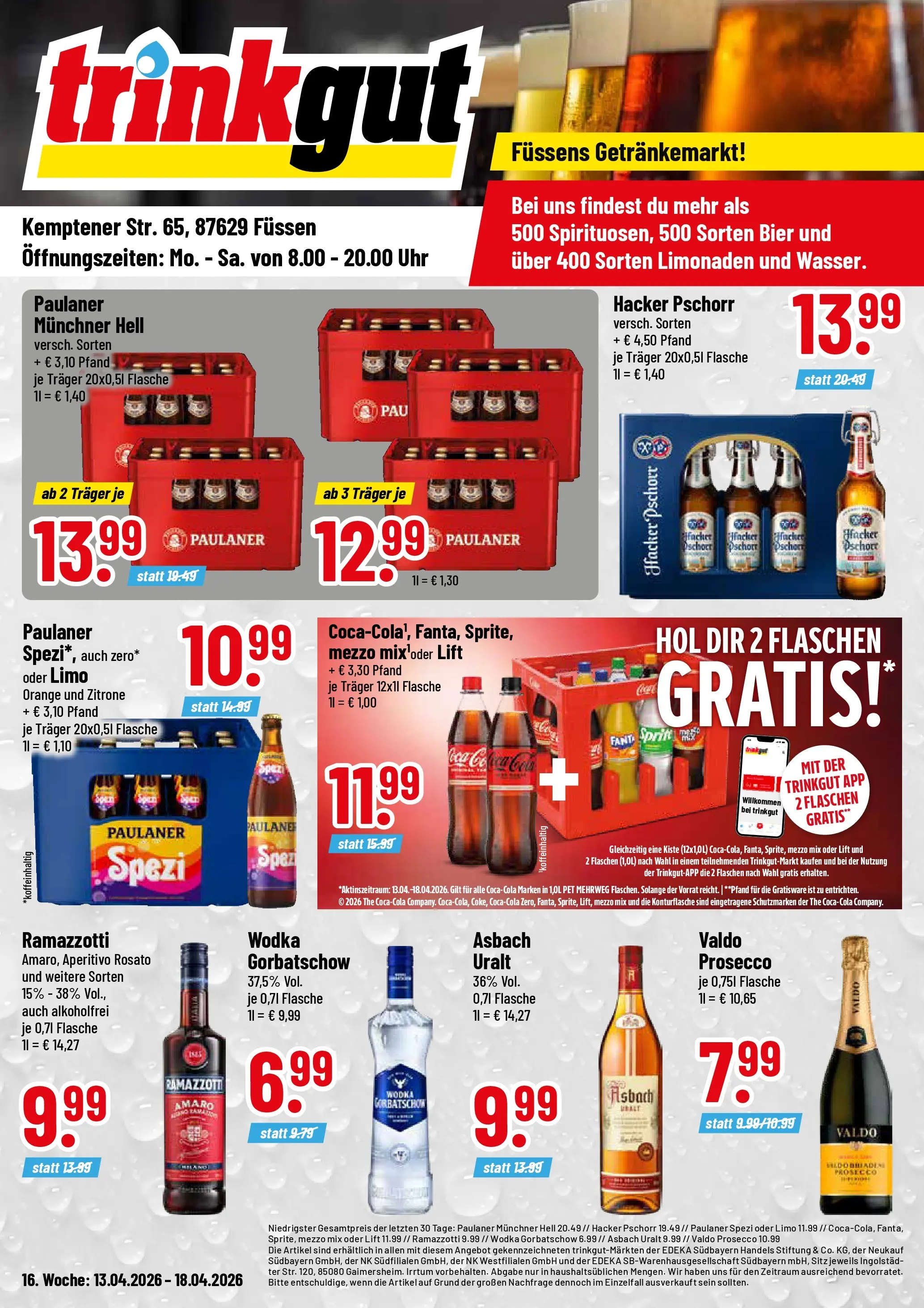 Trinkgut Prospekt Füssen	 (ab 12.04.2026) » Angebote online | Seite: 1 | Produkte: Fanta, Wodka, Ramazzotti, Asbach