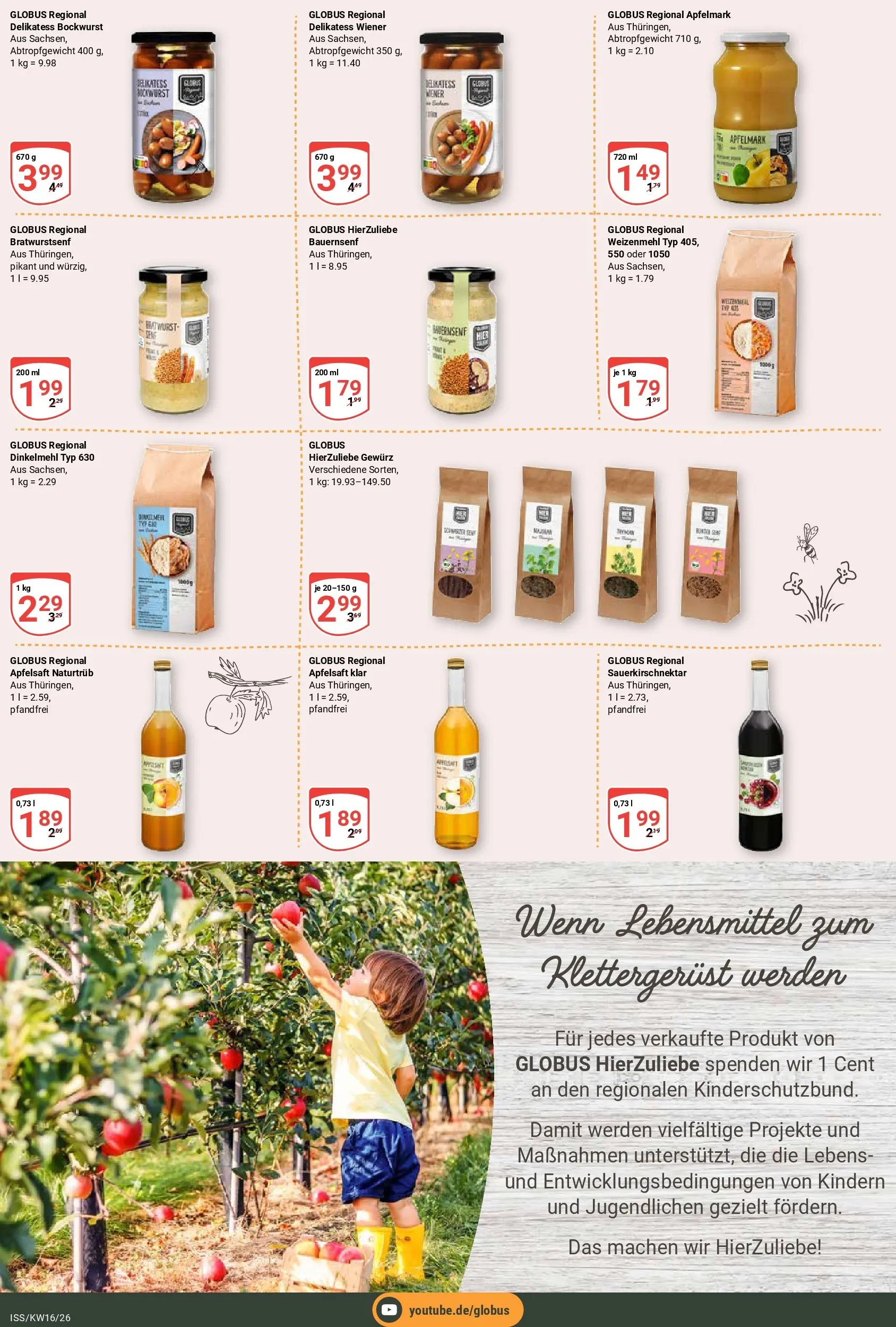 Globus Prospekt Isserstedt	 (ab 12.04.2026) » Angebote online | Seite: 13 | Produkte: Bockwurst, Weizenmehl, Apfelsaft, Wurst