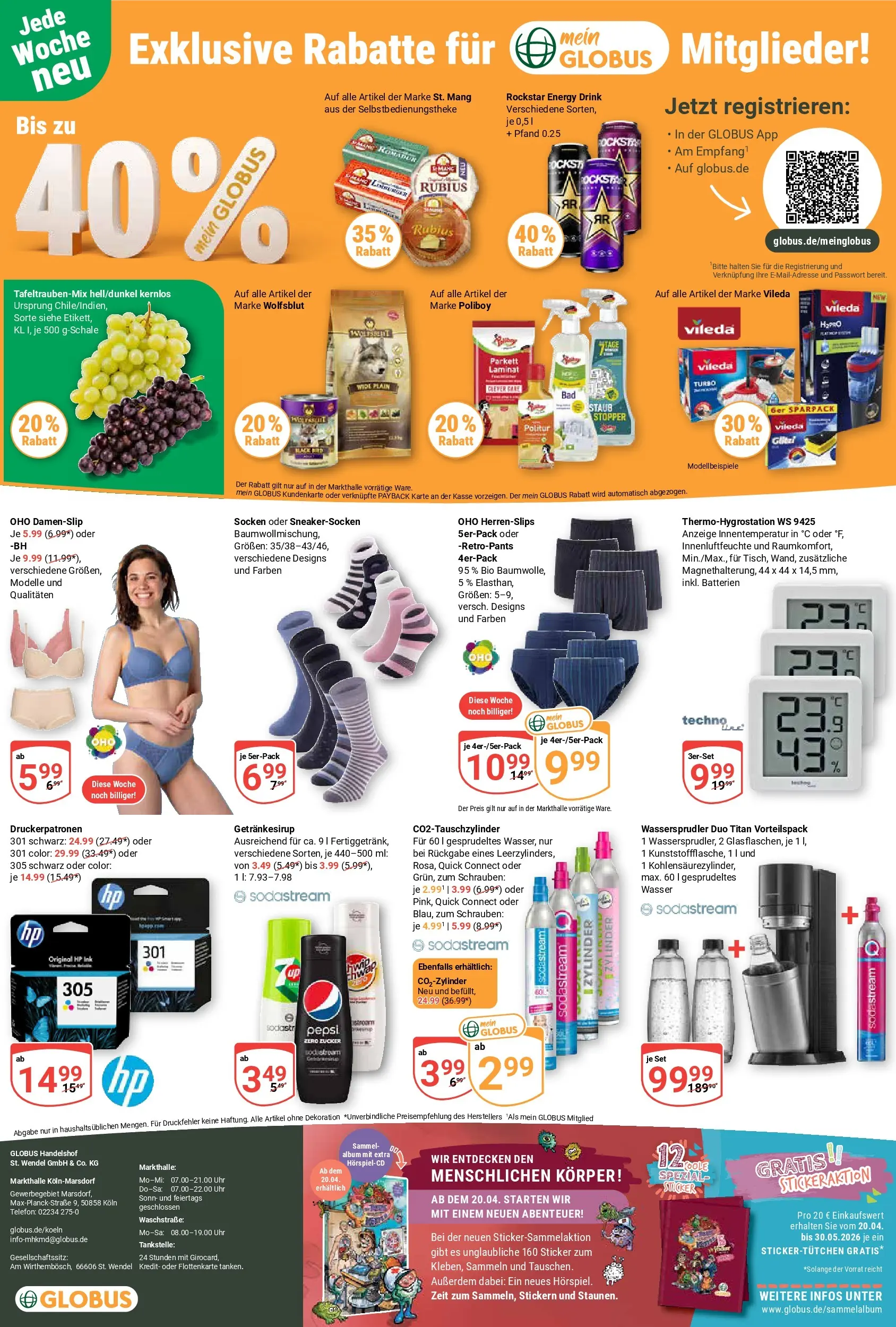Globus Prospekt Köln	 (ab 13.04.2026) » Angebote online | Seite: 20 | Produkte: Wasser, Zucker, Socken, Telefon