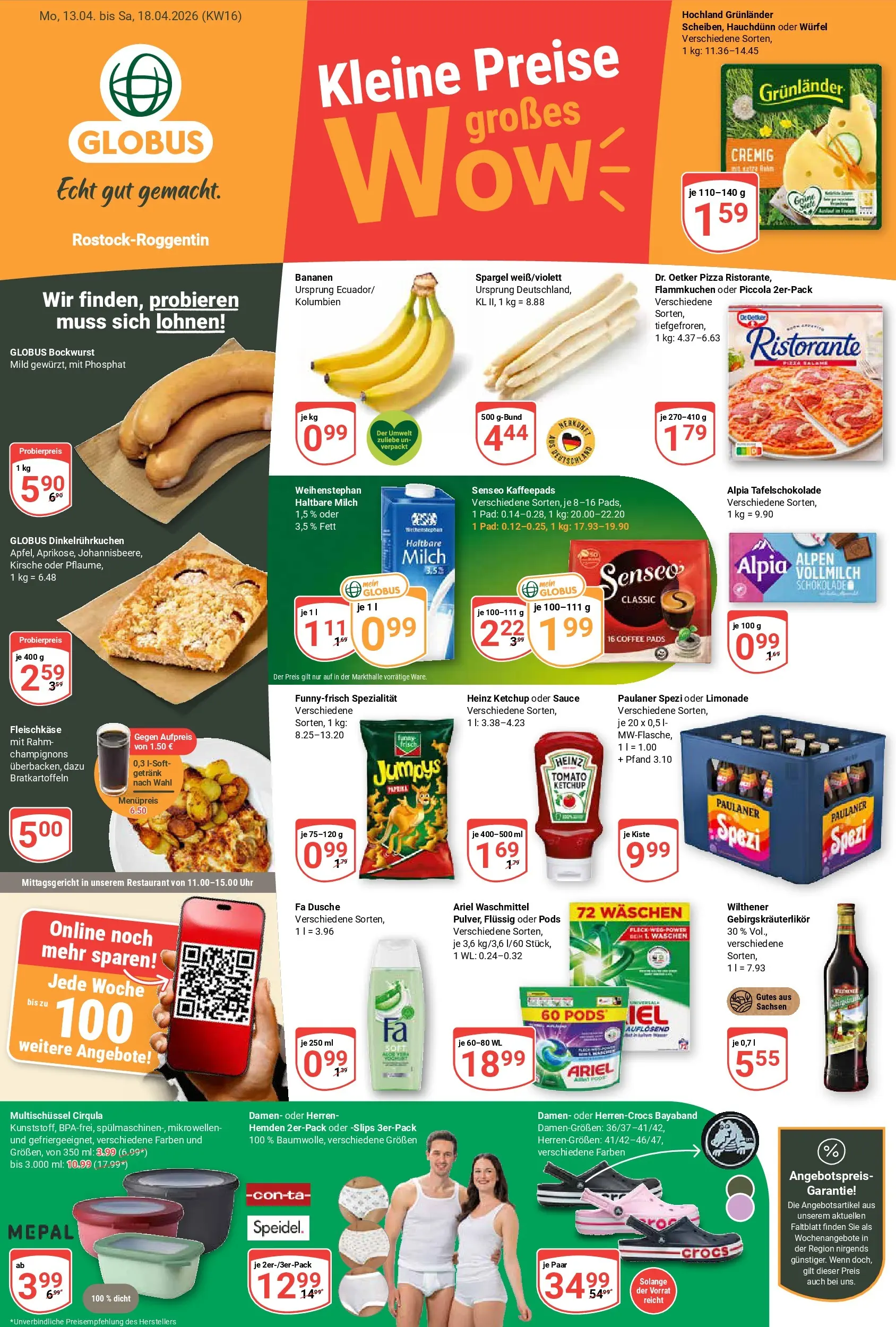 Globus Prospekt Rostock	 (ab 12.04.2026) » Angebote online | Seite: 1 | Produkte: Ristorante, Bockwurst, Dusche, Waschmittel