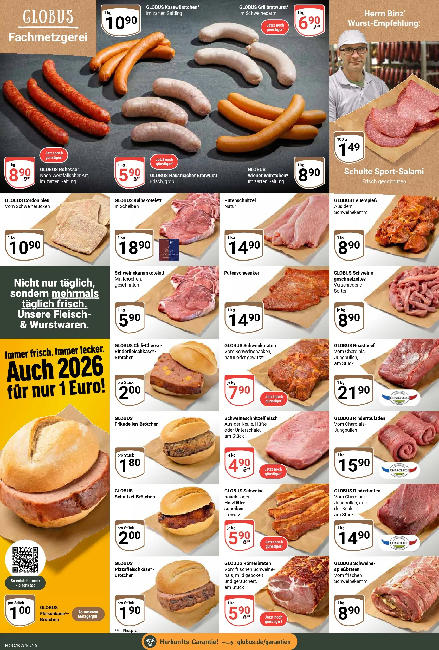 Globus Prospekt Hockenheim	 (ab 12.04.2026) » Angebote online | Seite: 8 | Produkte: Rinderrouladen, Bratwurst, Putenschnitzel, Schweinerucken
