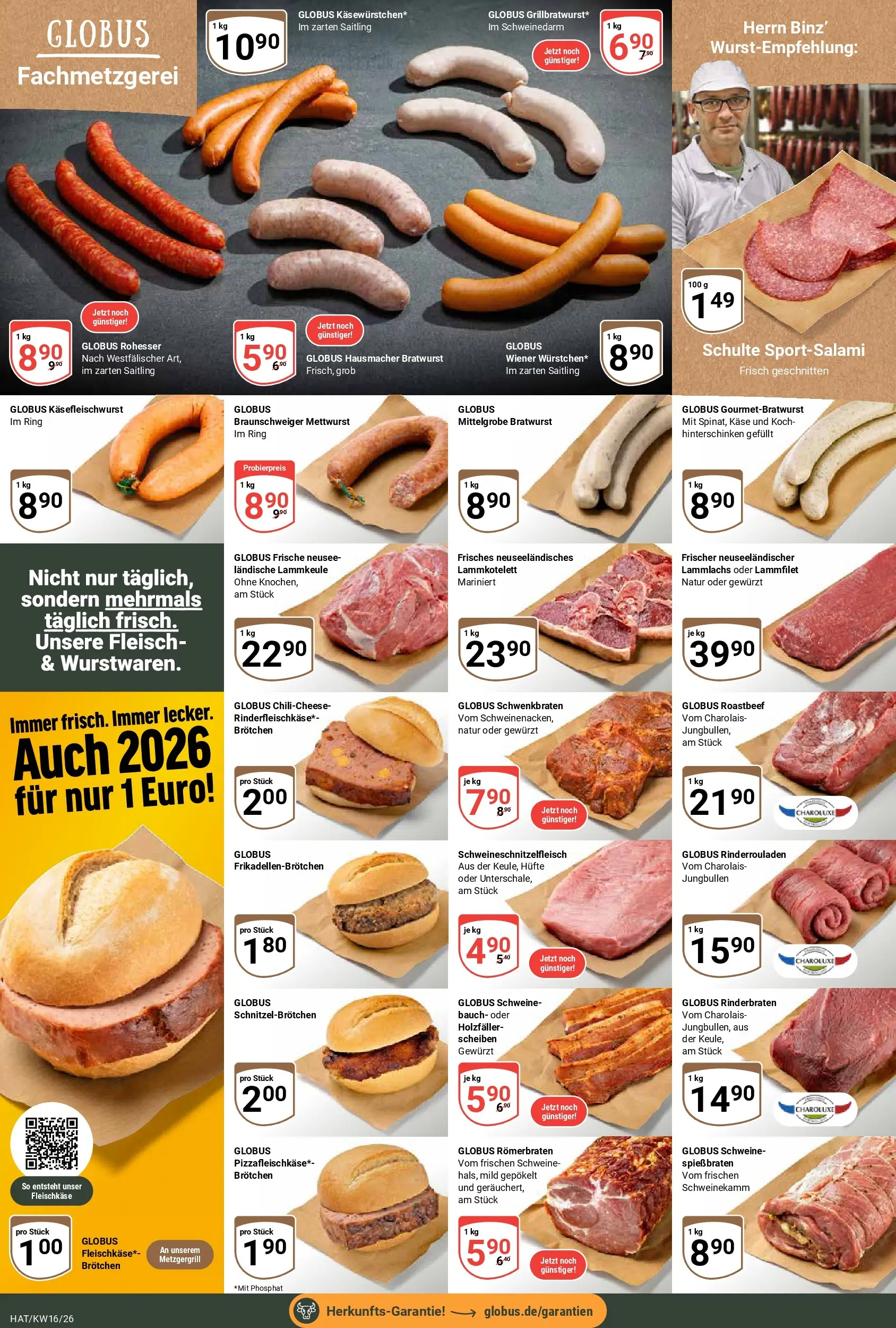 Globus Prospekt Hattersheim	 (ab 12.04.2026) » Angebote online | Seite: 9 | Produkte: Rinderrouladen, Bratwurst, Roastbeef, Fleisch