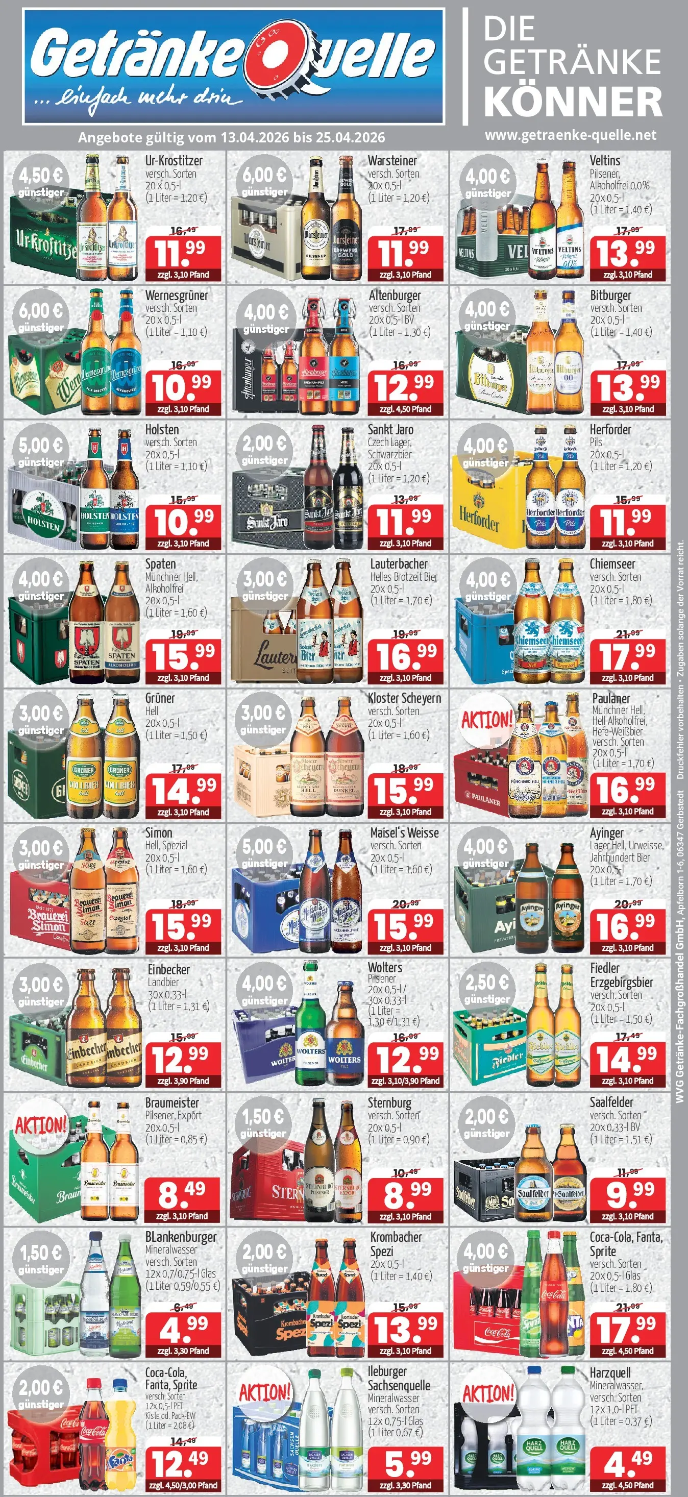 Angebote - Getränke Quelle: Getränkeangebote (ab 12.04.2026) zum Blättern | Seite: 1 | Produkte: Cola, Bier, Holsten, Paulaner