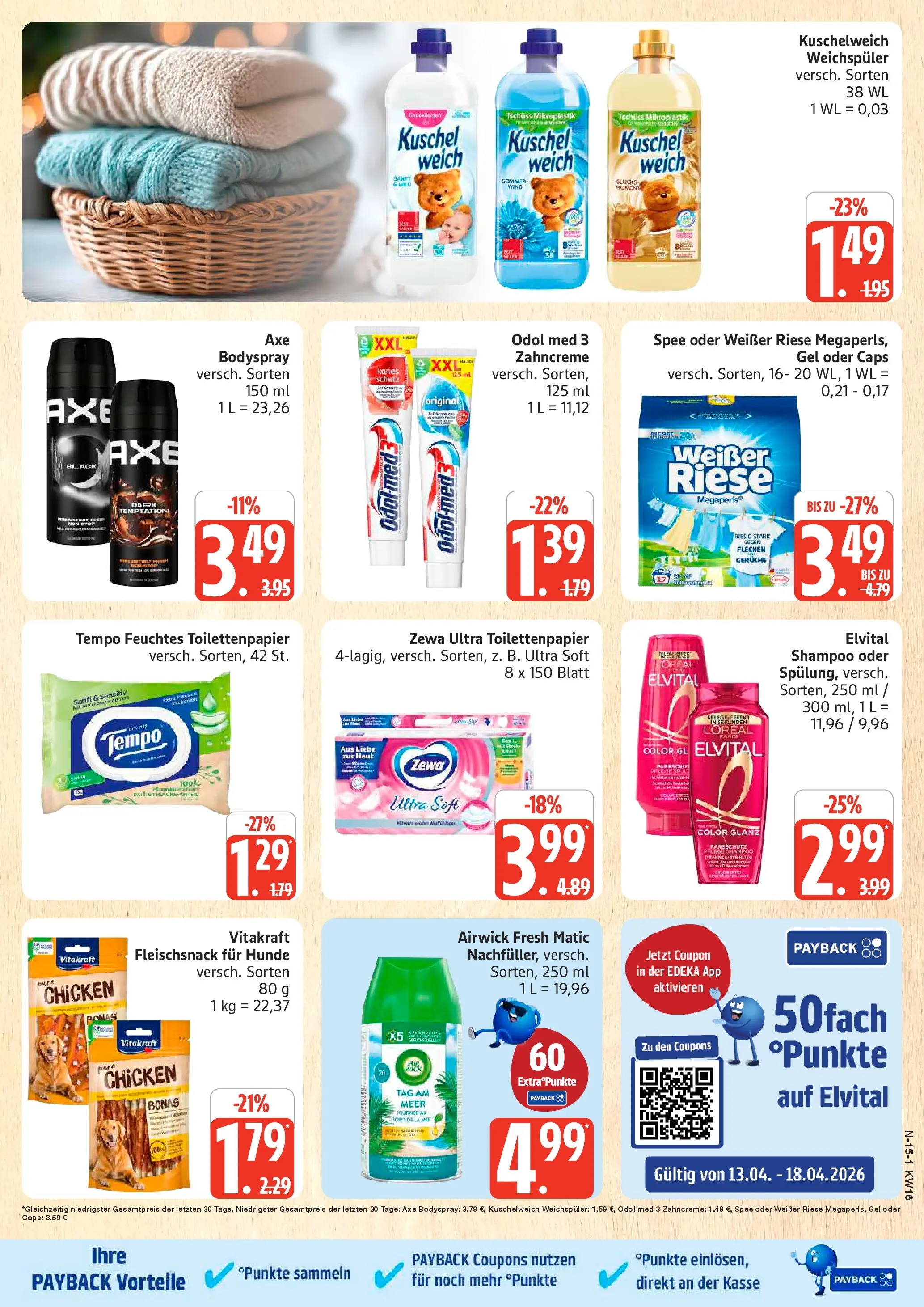 Marktkauf Prospekt Cuxhaven	 (ab 13.04.2026) » Angebote online | Seite: 15 | Produkte: Zewa, Weichspüler, Axe, Tempo