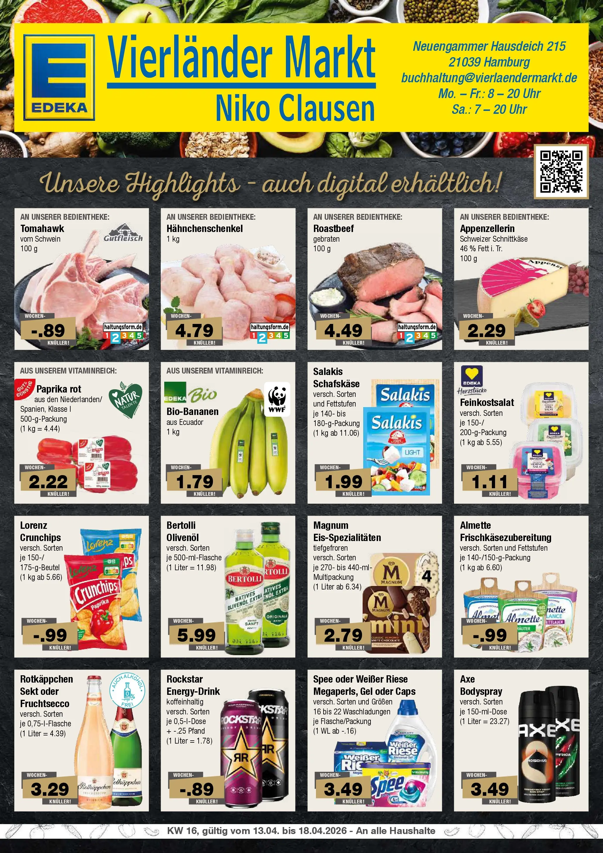 Edeka prospekt Hamburg	 (ab 13.04.2026) » Angebote Online | Seite: 1 | Produkte: Energy, Paprika rot, Olivenol, Schafskase