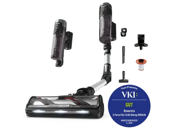 Rowenta RH9A36 X-Force Flex 13.60 Akku Staubsauger (0,65 l, Akkulaufzeit: bis zu 60 Minuten, Schwarz/Lila) mit 5 Jahre Ger&auml;teschutz