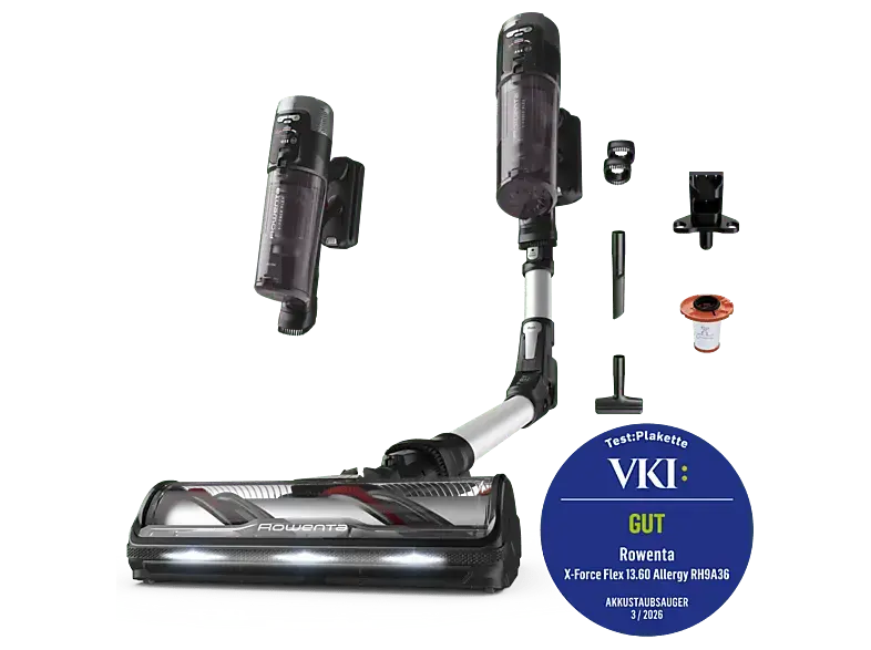 Rowenta RH9A36 X-Force Flex 13.60 Akku Staubsauger (0,65 l, Akkulaufzeit: bis zu 60 Minuten, Schwarz/Lila) mit 5 Jahre Ger&auml;teschutz