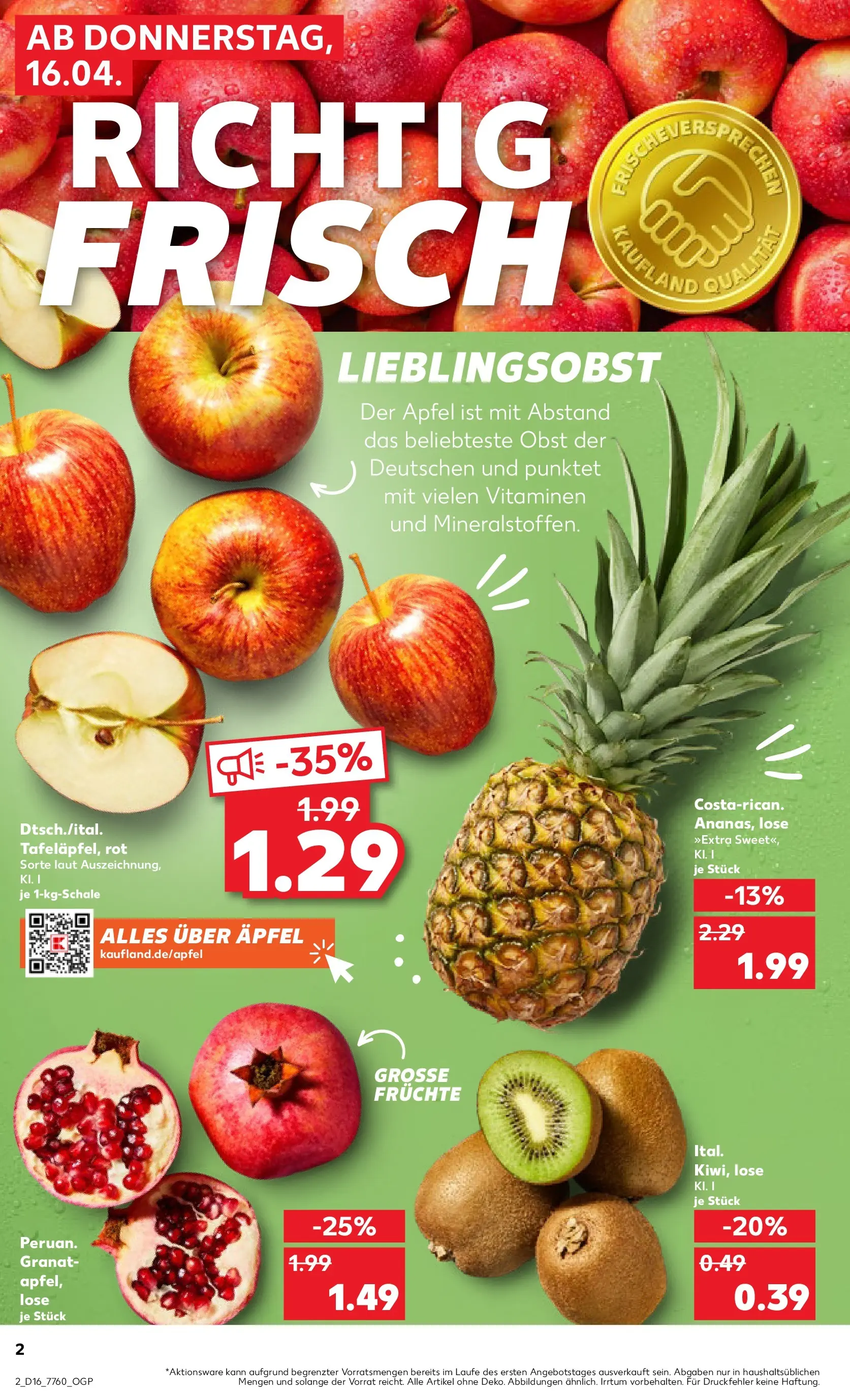 Prospekt Kaufland ab 13.04.2026 » Angebote und Werbung Online | Seite: 14 | Produkte: Äpfel, Obst, Kiwi Prospekt Kaufland ab 13.04.2026 » Angebote Online zum Blättern | Seite: 14 | Produkte: Äpfel, Obst, Kiwi