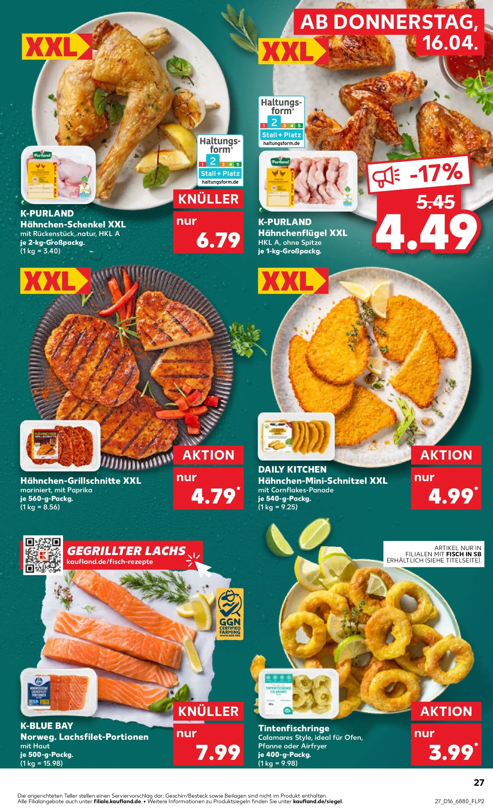 Prospekt Kaufland ab 16.04.2026 » Angebote Online zum Blättern | Seite: 27 | Produkte: Hahnchenschenkel, Schnitzel, Fisch, Paprika