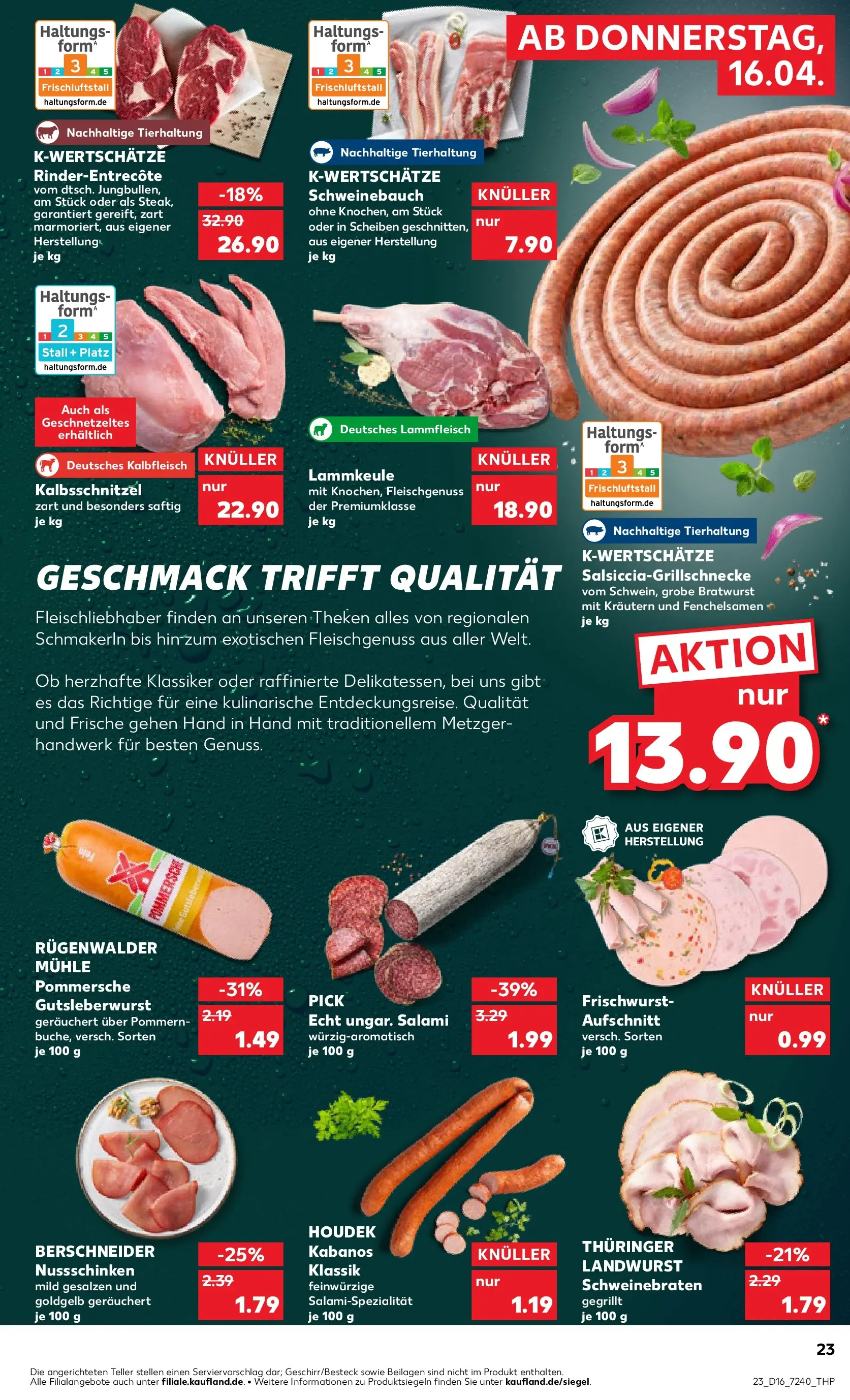 Prospekt Kaufland ab 16.04.2026 » Angebote Online zum Blättern | Seite: 23 | Produkte: Lammkeule, Mühle, Schweinebauch, Bratwurst