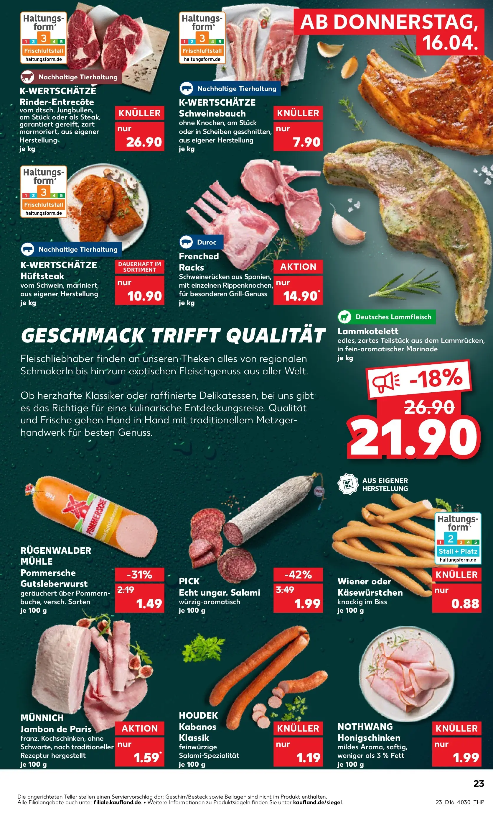 Prospekt Kaufland ab 16.04.2026 » Angebote Online zum Blättern | Seite: 23 | Produkte: Mühle, Schweinebauch, Schweinerucken, Salami