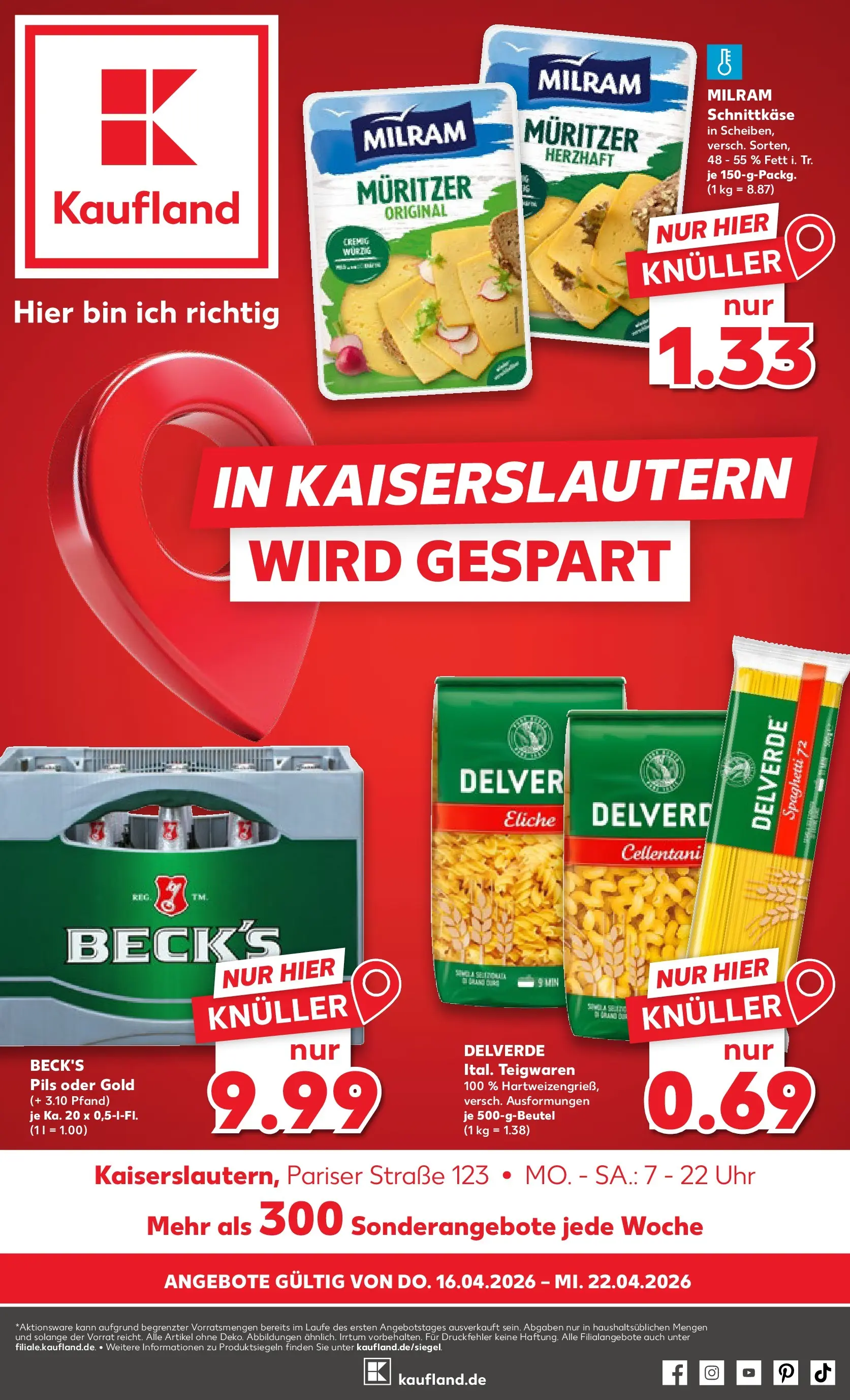 Prospekt Kaufland ab 13.04.2026 » Angebote Online zum Blättern | Seite: 13 | Produkte: Pils, Milram, Pasta, Uhr