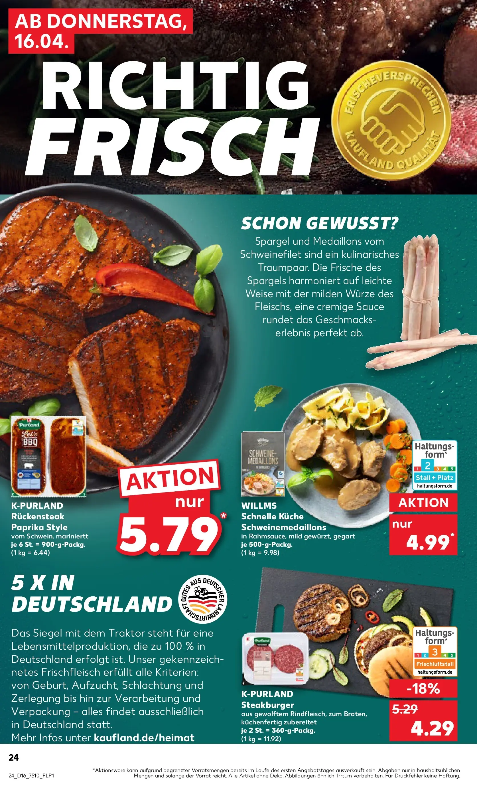 Prospekt Kaufland ab 16.04.2026 » Angebote Online zum Blättern | Seite: 24 | Produkte: Burger, Schweinefilet, Paprika, Steak