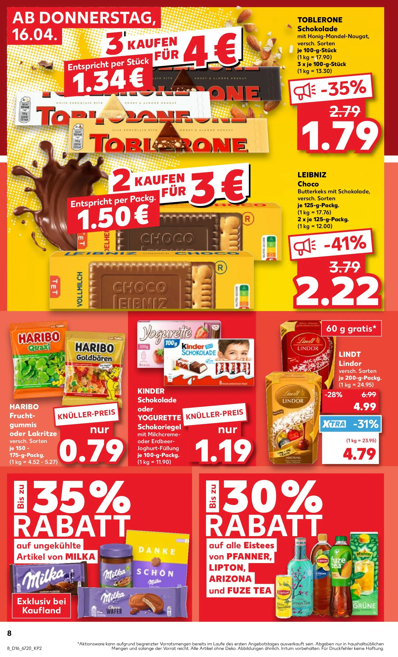 Prospekt Kaufland ab 16.04.2026 » Angebote Online zum Blättern | Seite: 8 | Produkte: Fuze tea, Haribo, Milka, Lindt