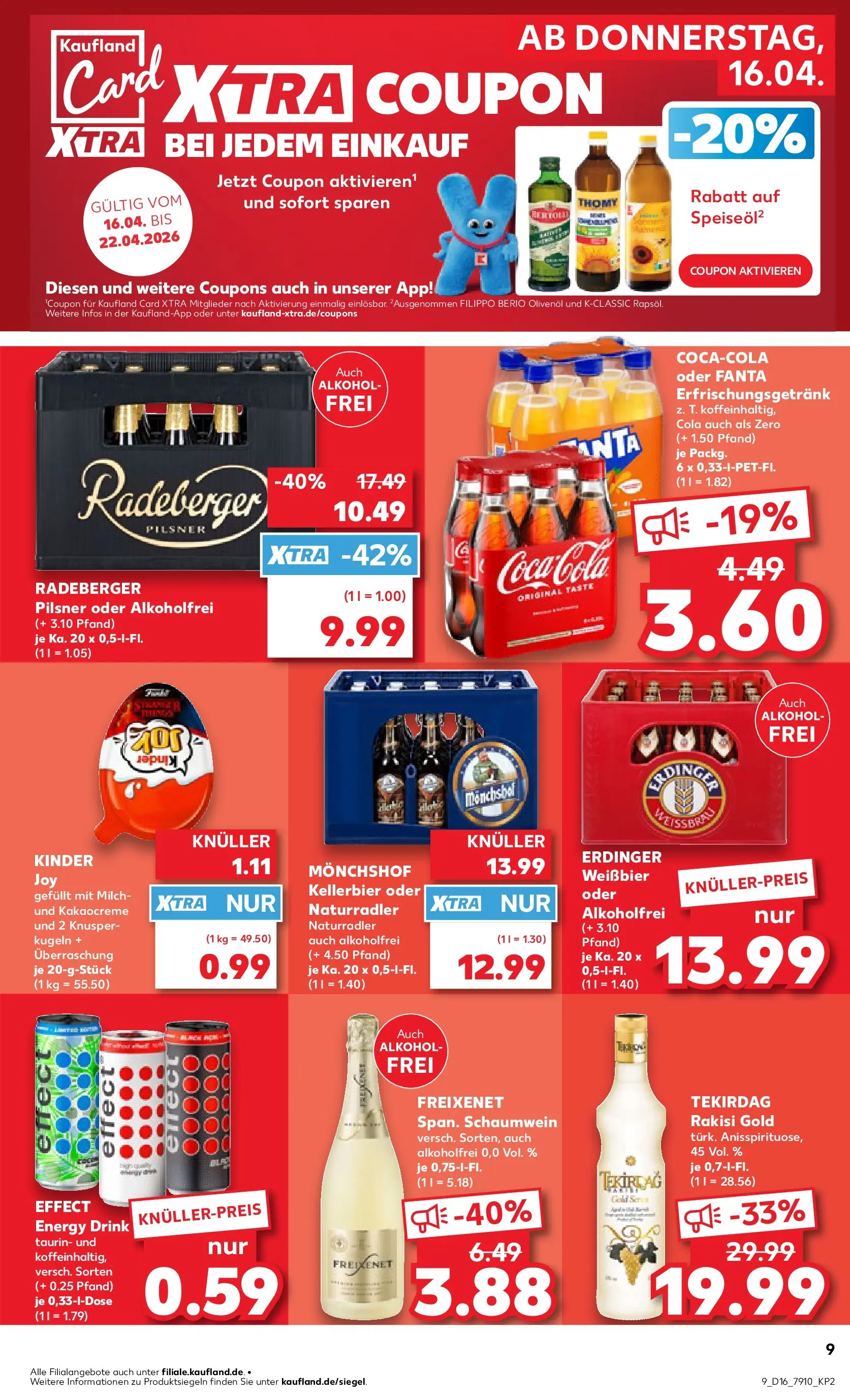 Prospekt Kaufland ab 16.04.2026 » Angebote Online zum Blättern | Seite: 9 | Produkte: Fanta, Cola, Weißbier, Olivenol