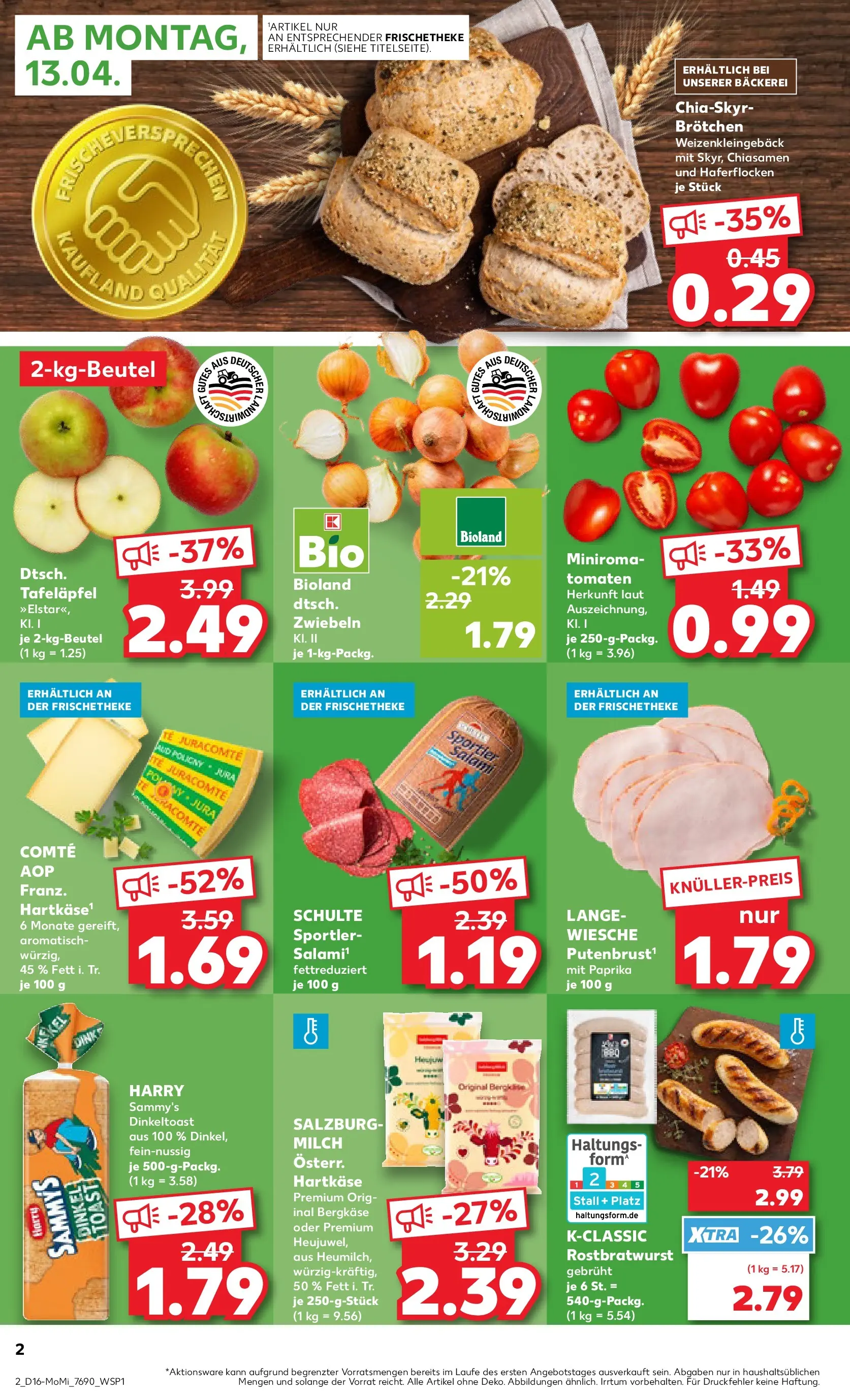 Prospekt Kaufland ab 13.04.2026 » Angebote und Werbung Online | Seite: 2 | Produkte: Bäckerei, Toast, Tomaten, Salami Prospekt Kaufland ab 13.04.2026 » Angebote Online zum Blättern | Seite: 2 | Produkte: Bäckerei, Toast, Tomaten, Salami
