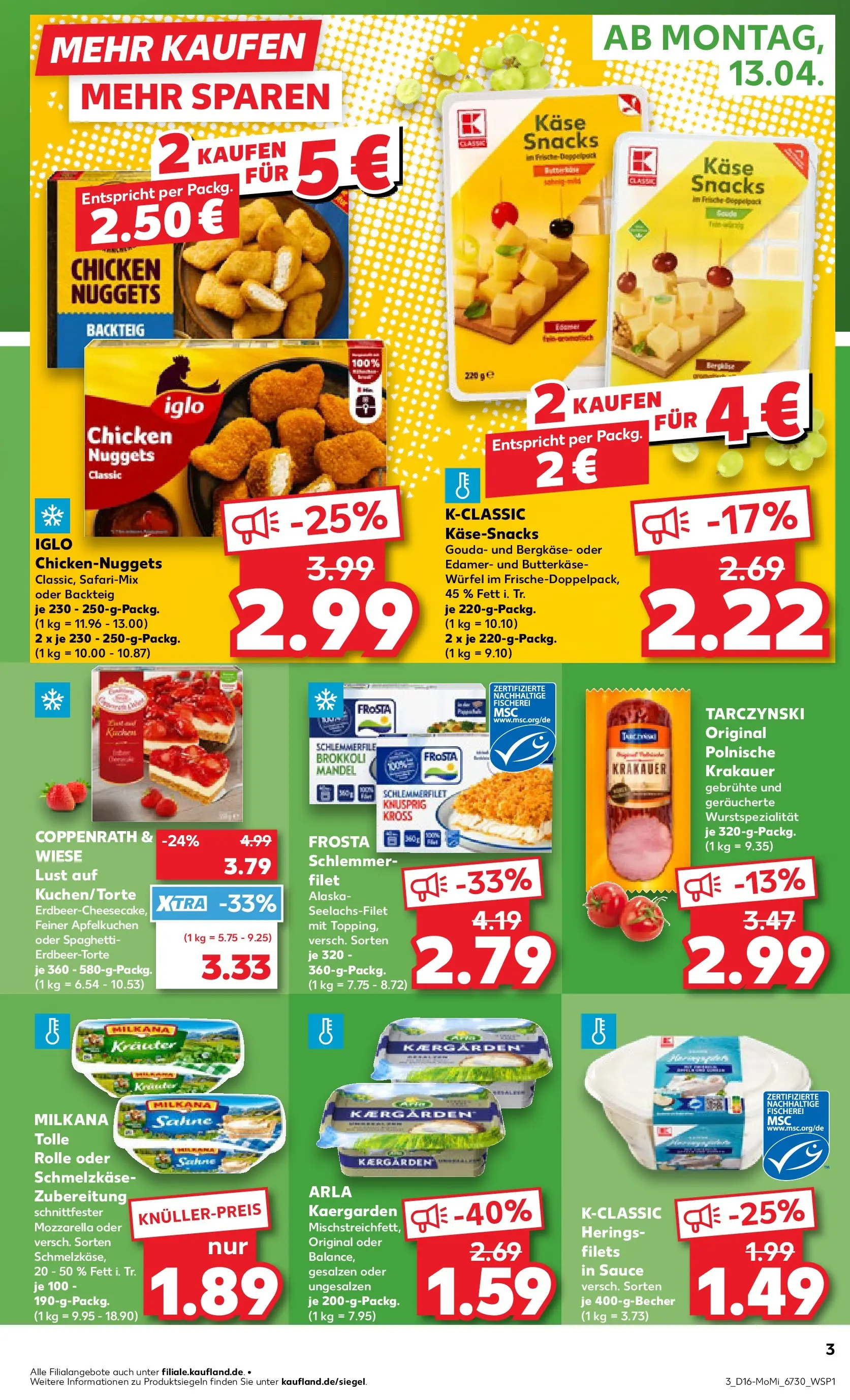 Prospekt Kaufland ab 13.04.2026 » Angebote Online zum Blättern | Seite: 3 | Produkte: Käse, Milkana, Edamer, Brokkoli