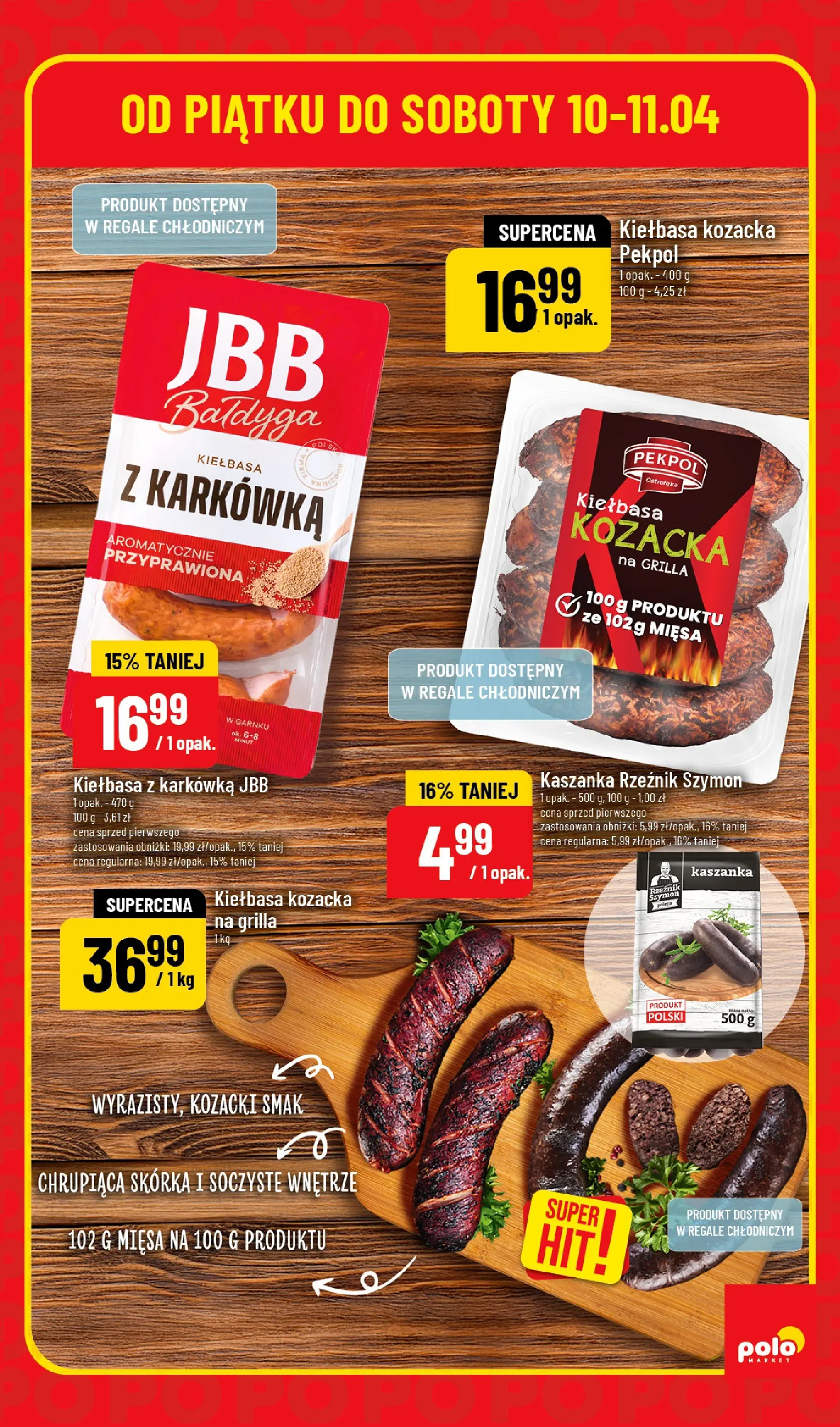Nowa POLOmarket gazetka od jutra 10.04.2026 | Strona: 3 | Produkty: Kiełbasa, Karkówka, Kaszanka