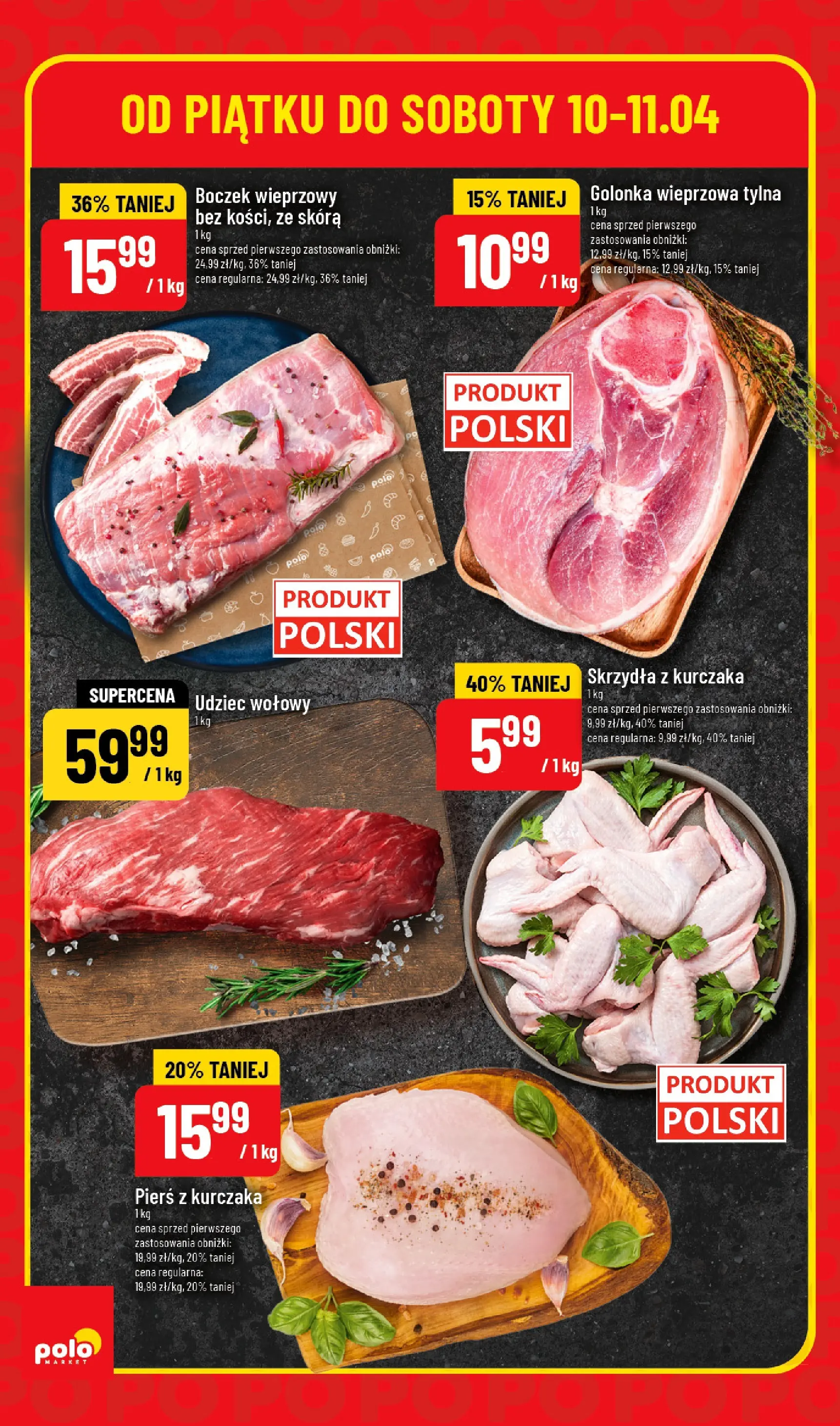 Nowa POLOmarket gazetka od jutra 10.04.2026 | Strona: 4 | Produkty: Pierś z kurczaka, Boczek wieprzowy, Golonka wieprzowa, Boczek