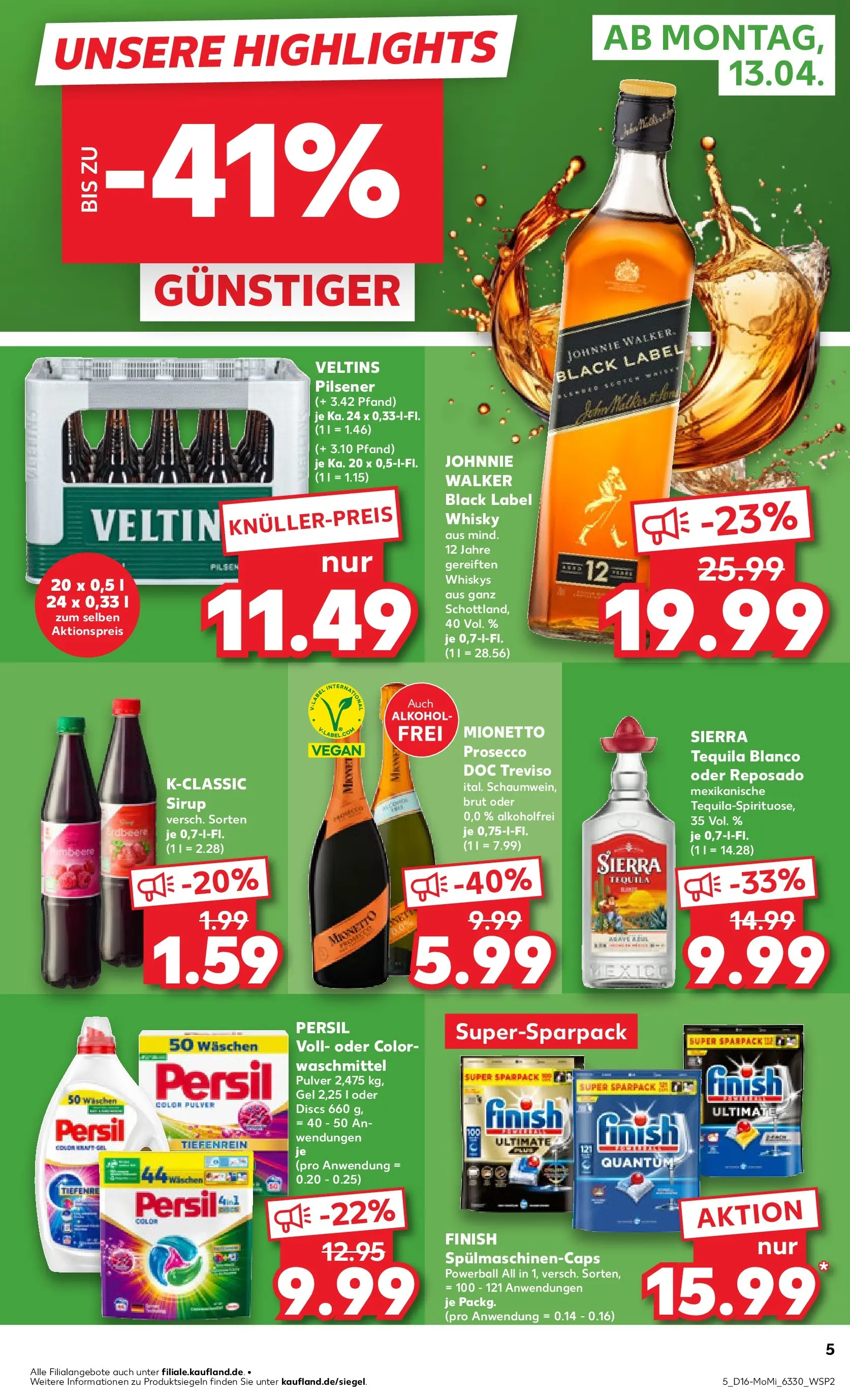 Prospekt Kaufland ab 13.04.2026 » Angebote und Werbung Online | Seite: 5 | Produkte: Sirup, Finish, Tequila, Johnnie walker Prospekt Kaufland ab 13.04.2026 » Angebote Online zum Blättern | Seite: 5 | Produkte: Sirup, Finish, Tequila, Johnnie walker