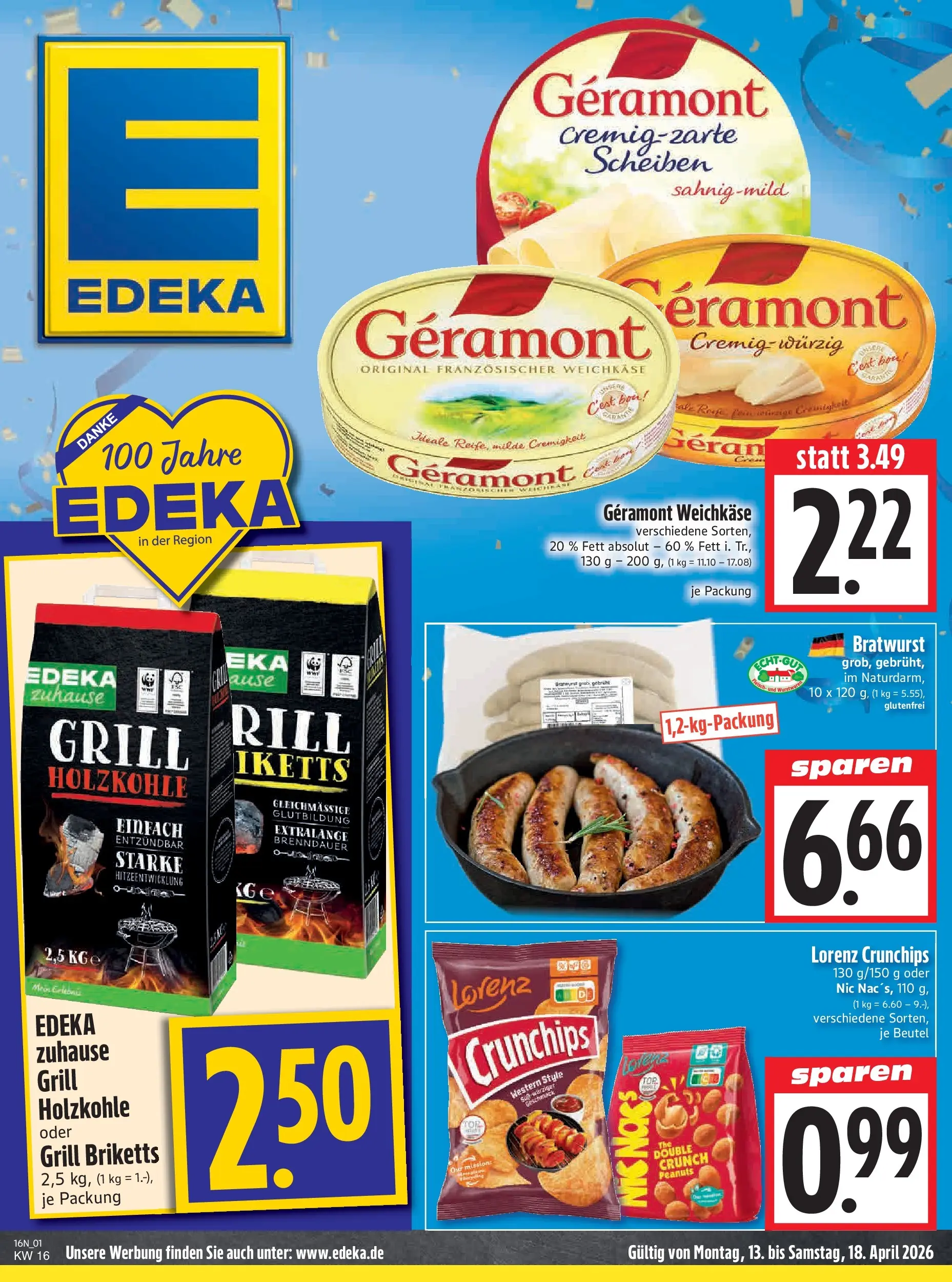 Angebote - Edeka Hahner: Wochenangebote (ab 12.04.2026) zum Blättern | Seite: 3 | Produkte: Grill, Geramont, Bratwurst, Lorenz crunchips