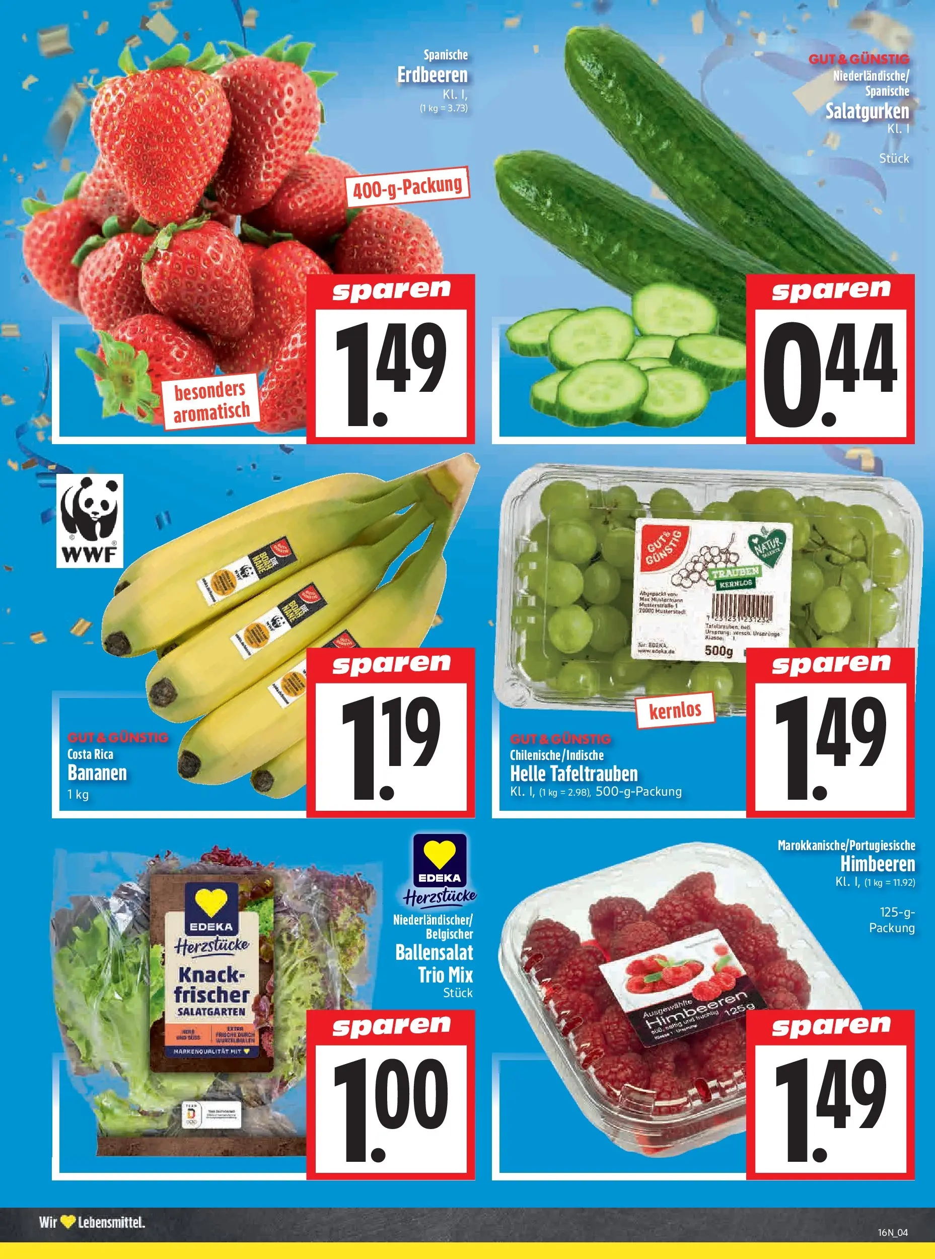 Angebote - Edeka Hahner: Wochenangebote (ab 12.04.2026) zum Blättern | Seite: 6 | Produkte: Himbeeren, Trauben, Bananen, Erdbeeren