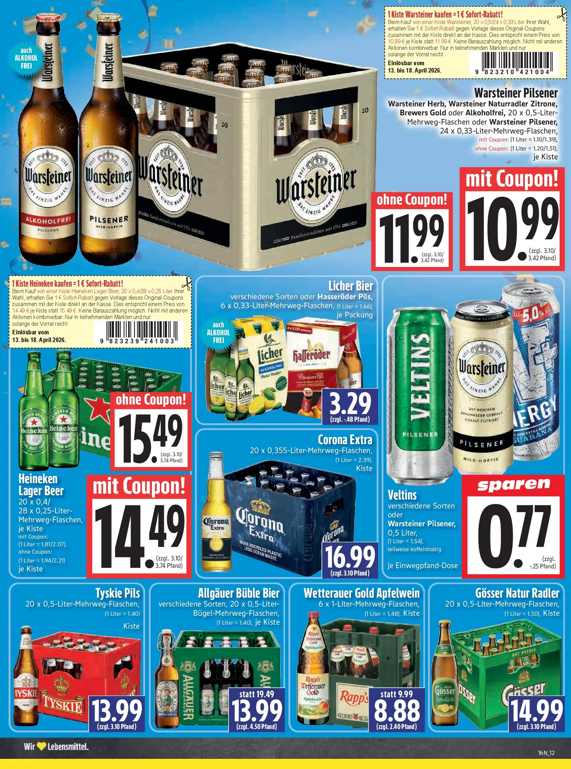 Angebote - Edeka Hahner: Wochenangebote (ab 12.04.2026) zum Blättern | Seite: 14 | Produkte: Bier, Pils, Warsteiner, Veltins