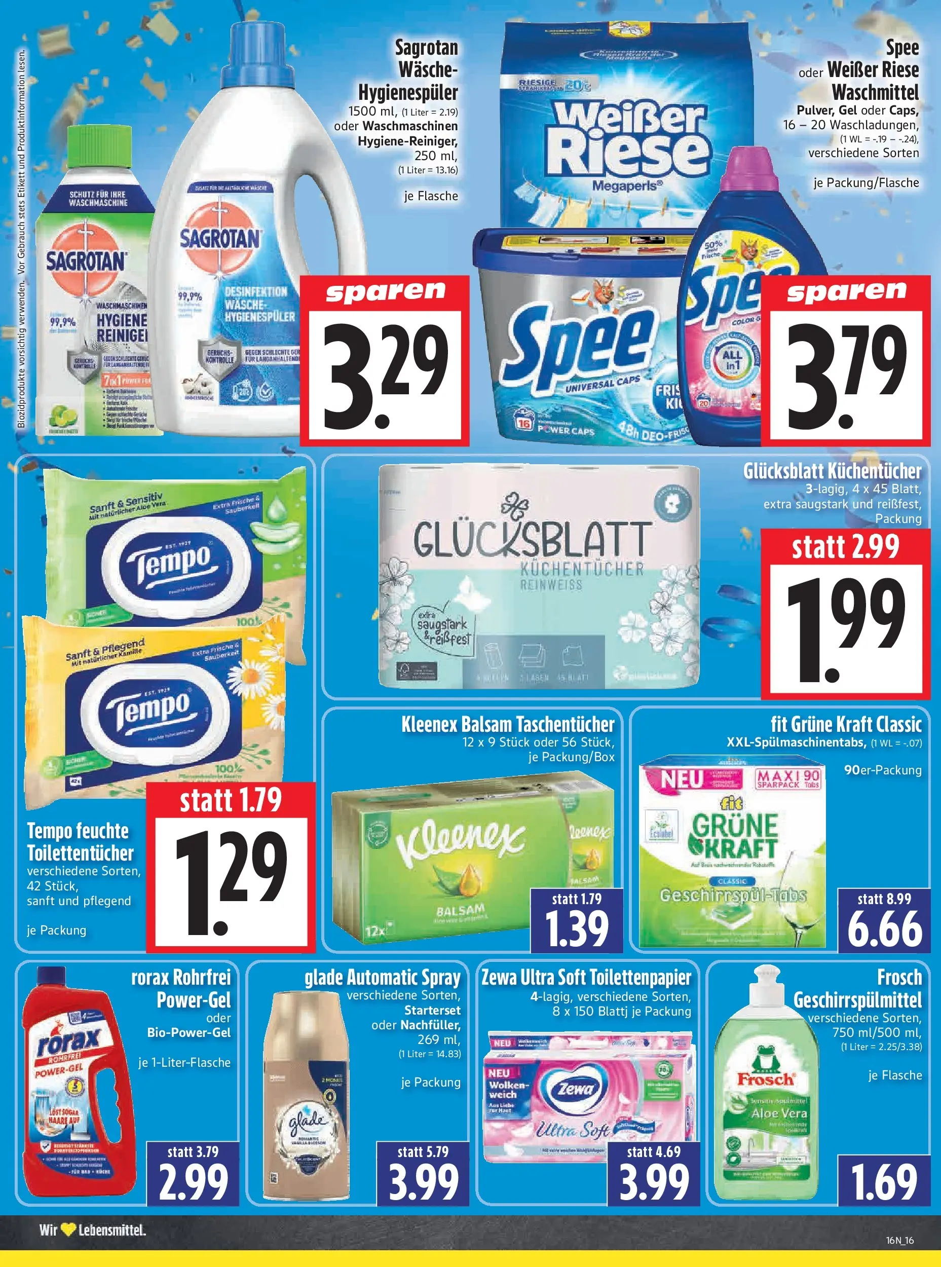 Angebote - Edeka Hahner: Wochenangebote (ab 12.04.2026) zum Blättern | Seite: 18 | Produkte: Waschmittel, Geschirrspülmittel, Tempo, Toilettenpapier