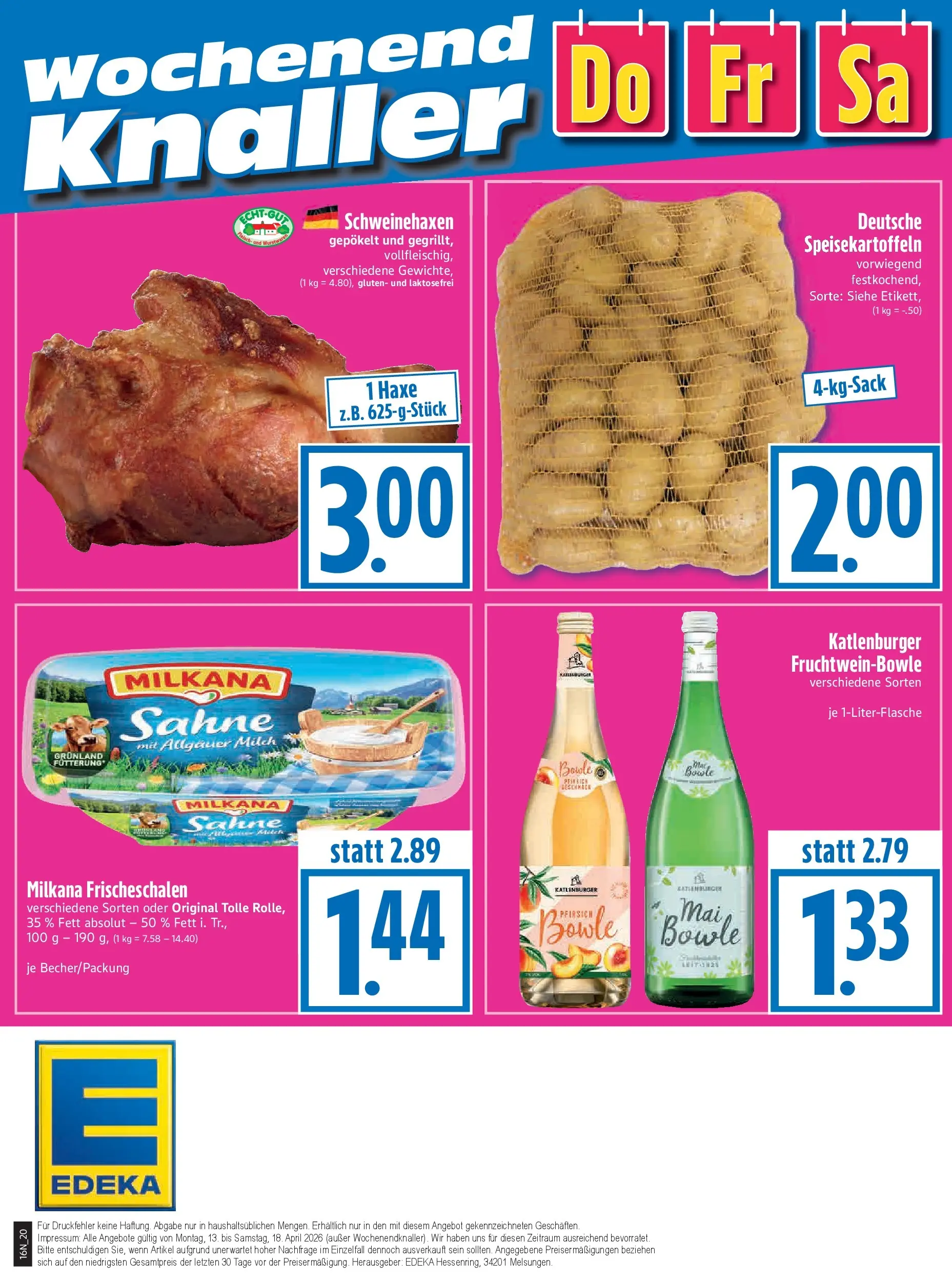 Angebote - Edeka Hahner: Wochenangebote (ab 12.04.2026) zum Blättern | Seite: 22 | Produkte: Milch, Milkana, Sahne