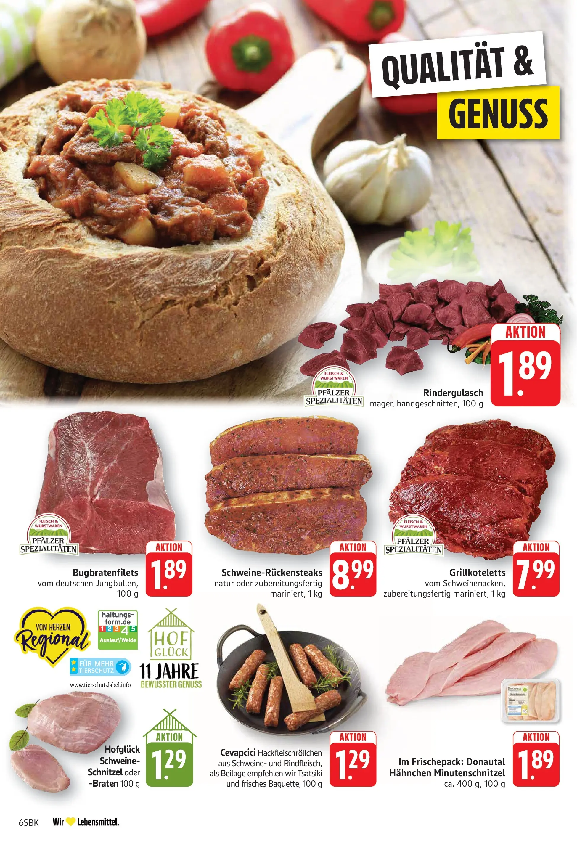 E center Prospekt Bad Bergzabern	 (ab 12.04.2026) zum Blättern | Seite: 6 | Produkte: Rindergulasch, Cevapcici, Schnitzel, Fleisch