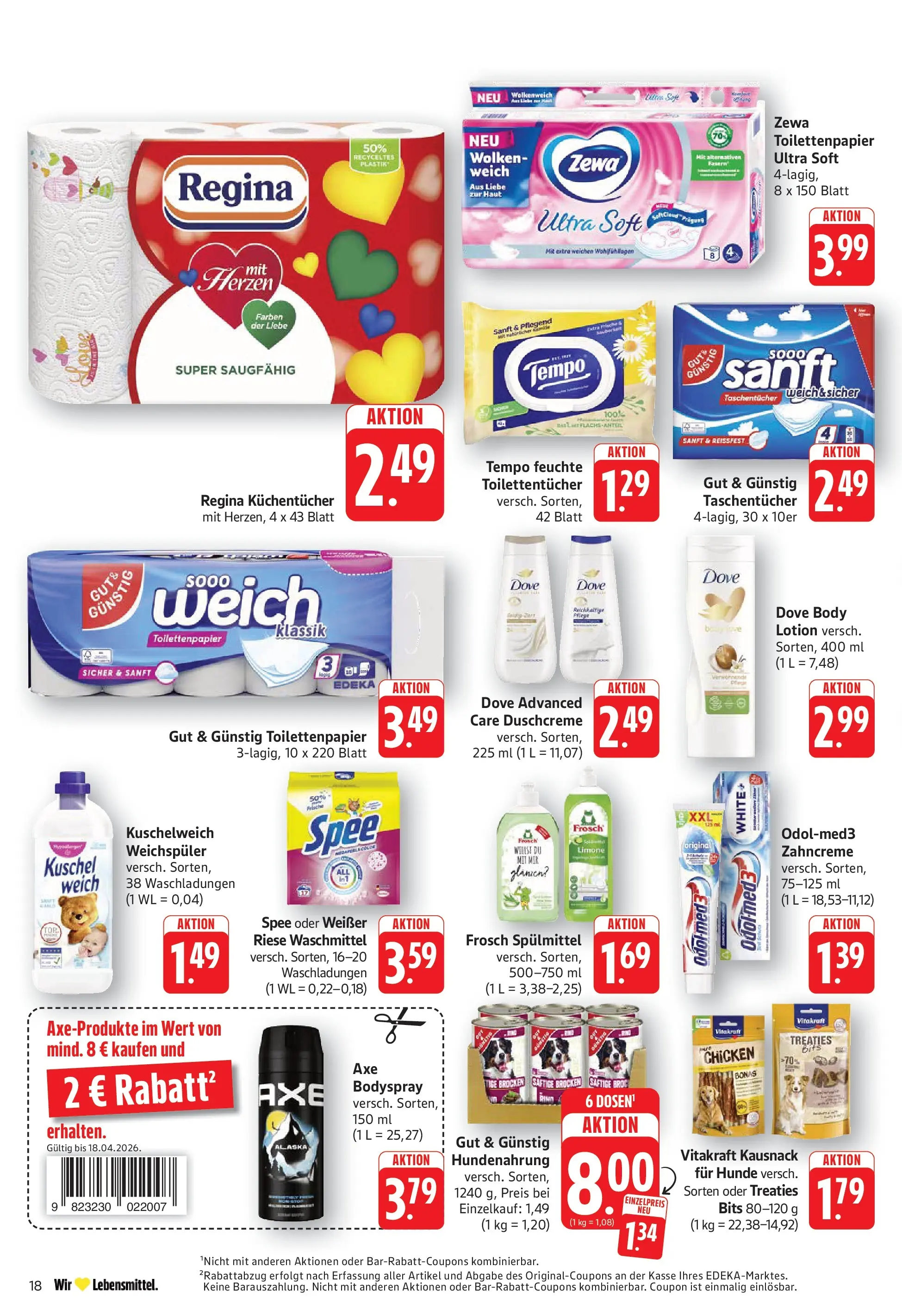 E center Prospekt Bad Bergzabern	 (ab 12.04.2026) zum Blättern | Seite: 18 | Produkte: Zewa, Spee, Tempo, Duschcreme