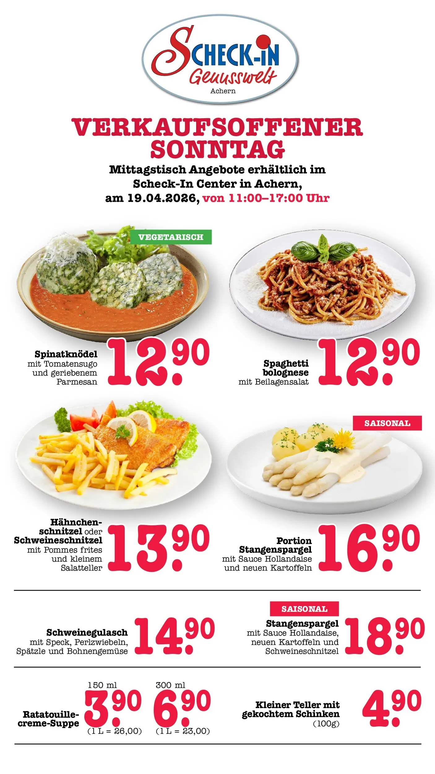 E center Prospekt Kuppenheim-Oberndorf	 (ab 12.04.2026) zum Blättern | Seite: 73 | Produkte: Schweinegulasch, Pommes, Schinken, Uhr