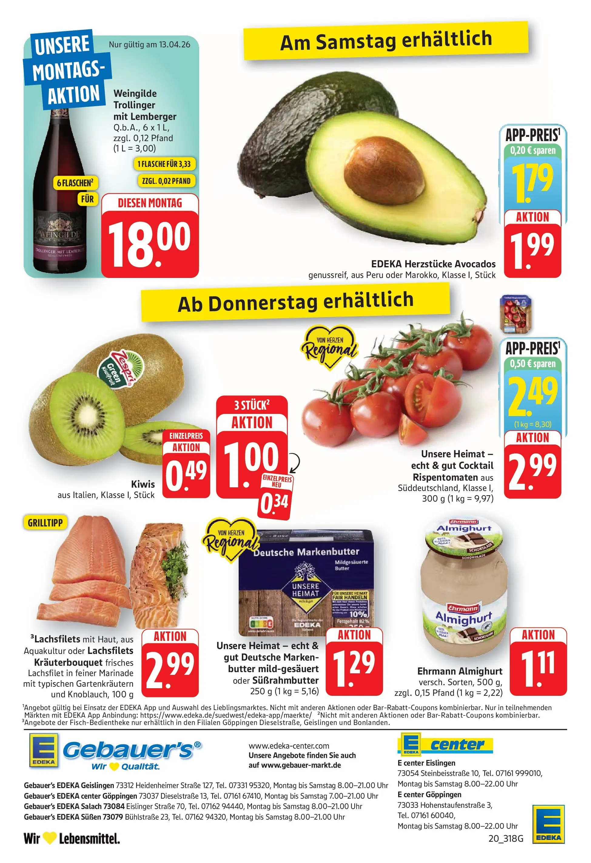 E center Prospekt Göppingen	 (ab 12.04.2026) zum Blättern | Seite: 20 | Produkte: Ehrmann almighurt, Butter, Schokolade, Uhr