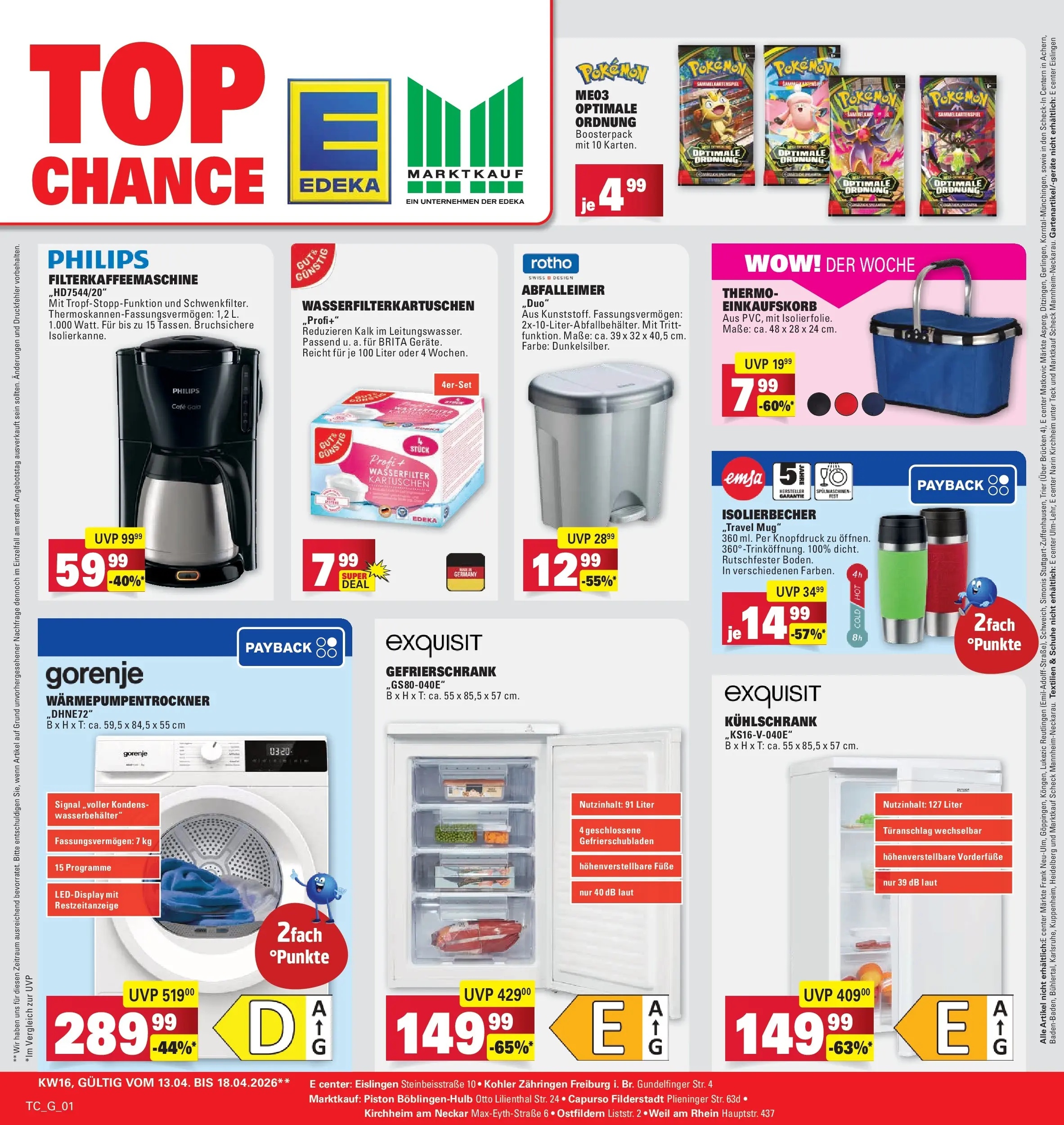E center Prospekt Göppingen	 (ab 12.04.2026) zum Blättern | Seite: 29 | Produkte: Philips, Gefrierschrank, Abfalleimer, Filterkaffeemaschine