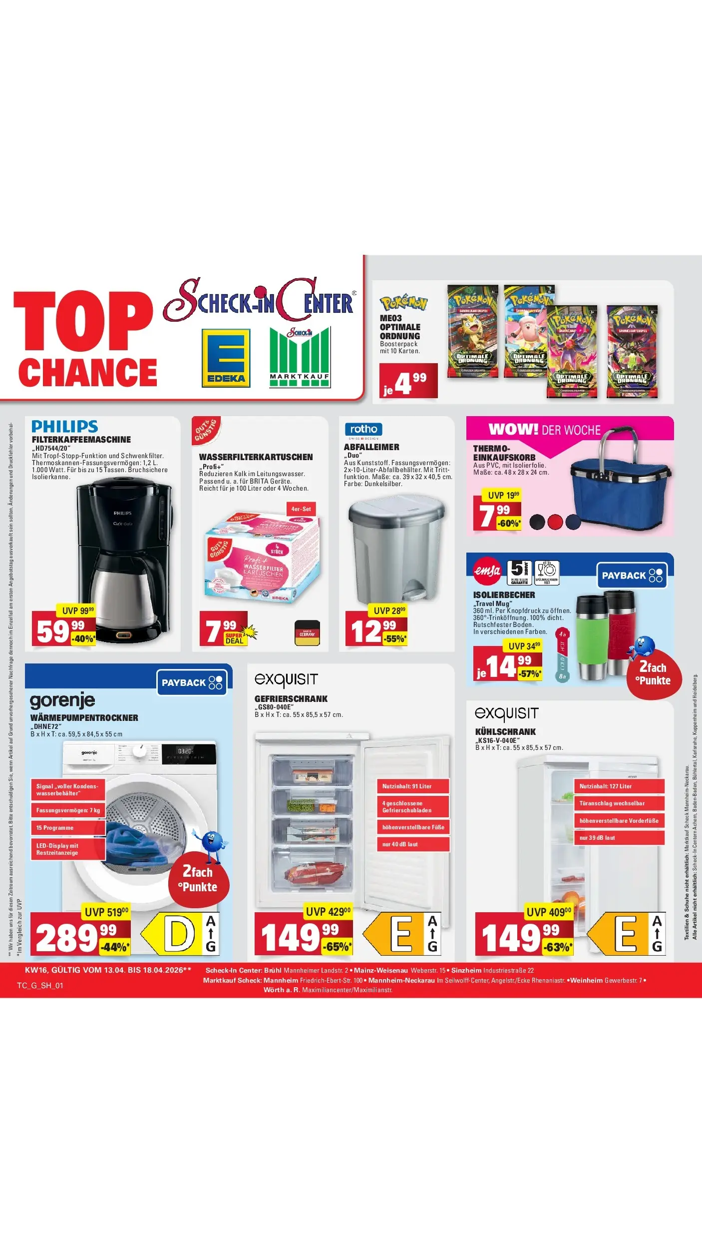 E center Prospekt Mannheim-Wohlgelegen	 (ab 12.04.2026) zum Blättern | Seite: 66 | Produkte: Gorenje, Kühlschrank, Wasser, Filterkaffeemaschine