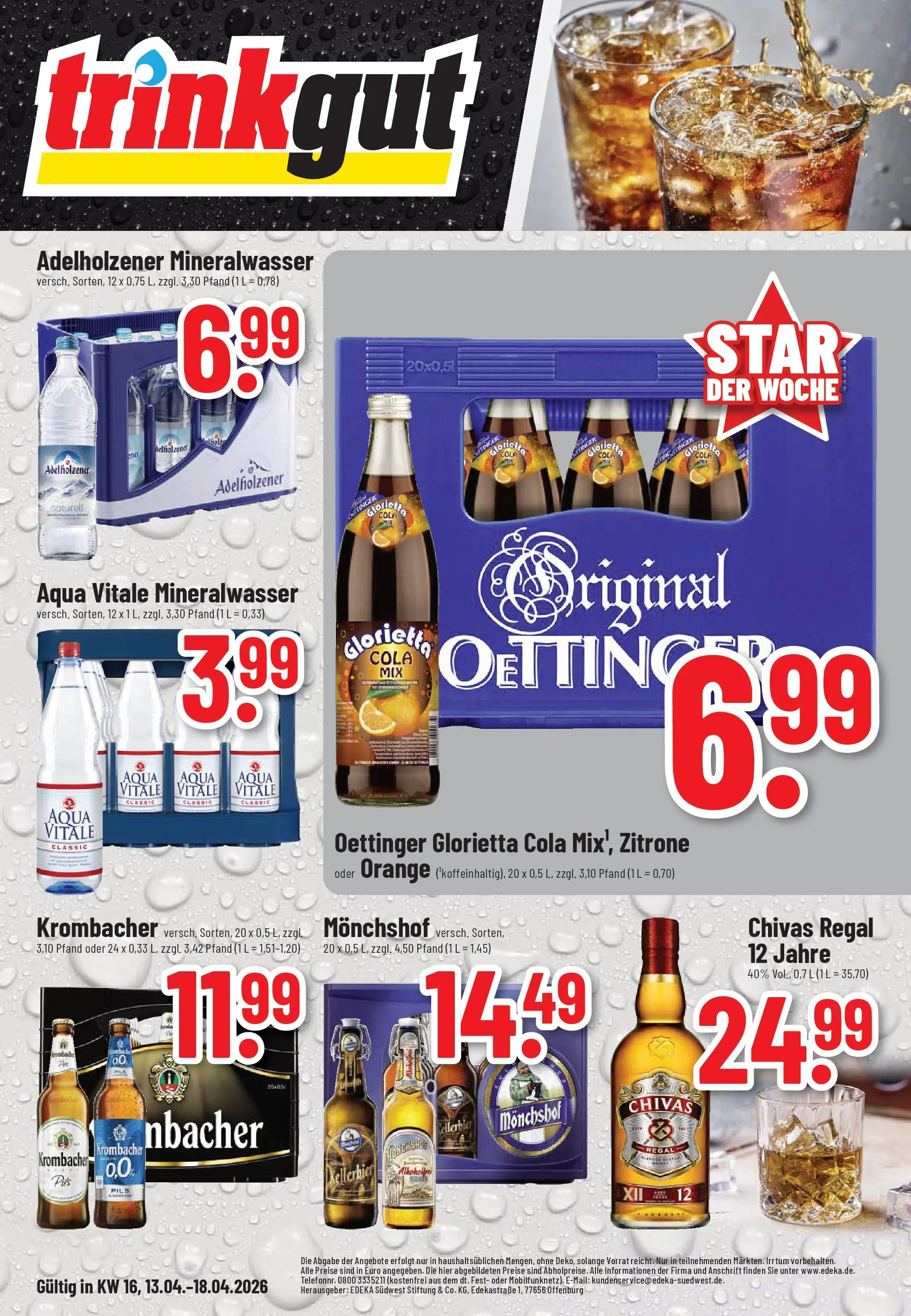 Trinkgut Prospekt Eberbach	 (ab 12.04.2026) » Angebote online | Seite: 1 | Produkte: Monchshof, Cola, Adelholzener, Krombacher