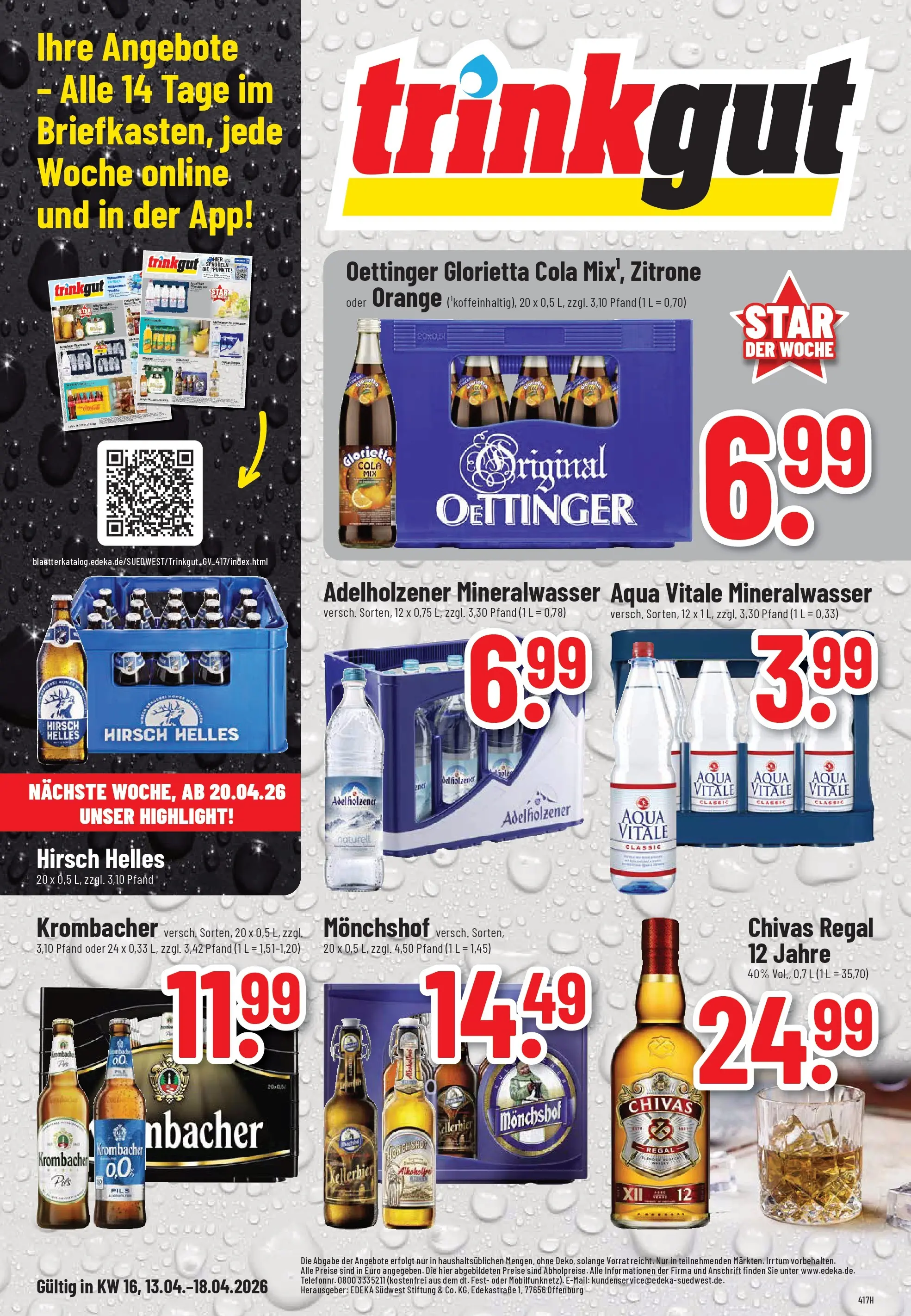 Trinkgut Prospekt Großbottwar	 (ab 12.04.2026) » Angebote online | Seite: 1 | Produkte: Monchshof, Cola, Oettinger, Krombacher