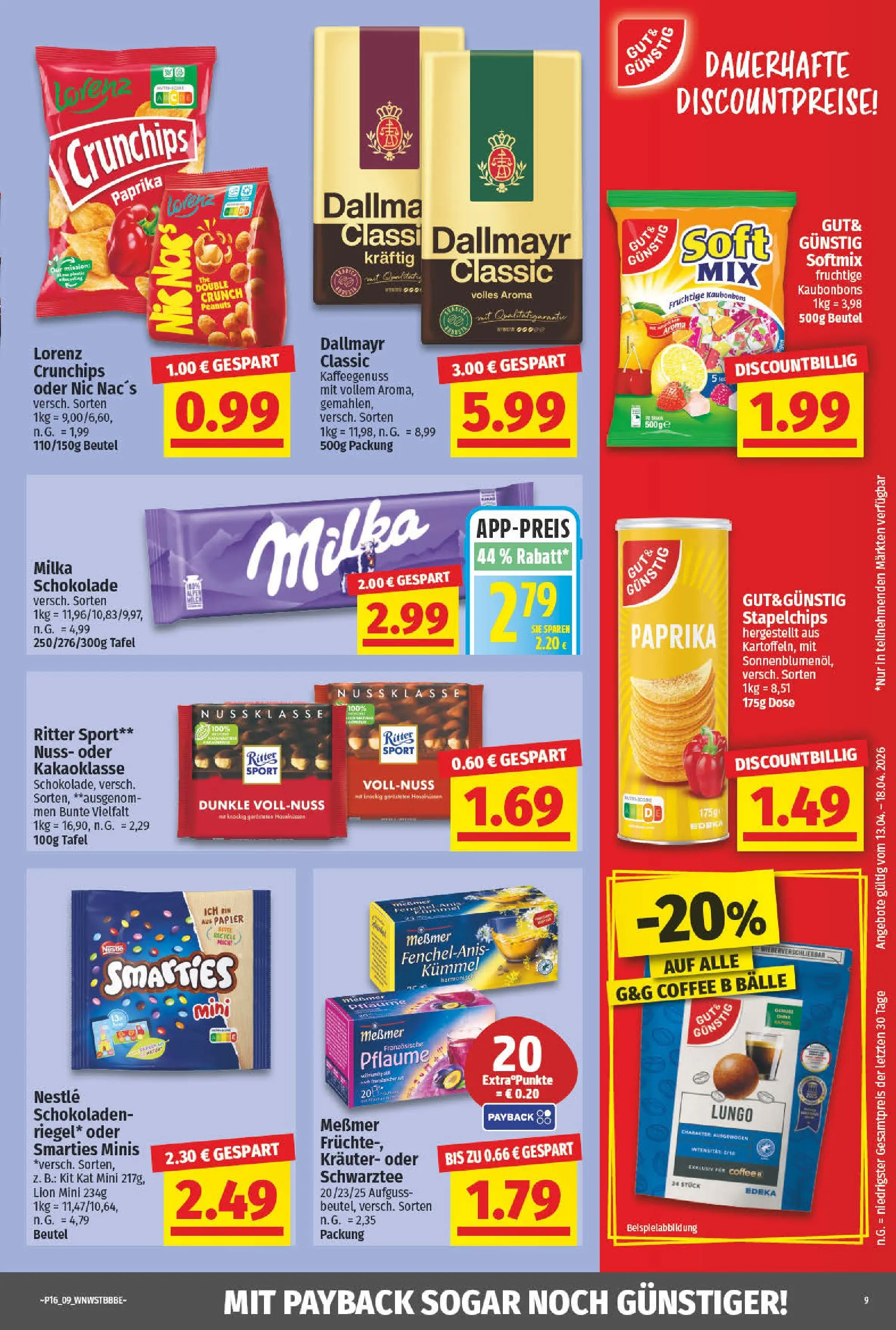 Angebote - nah & gut: Wochenangebote (ab 12.04.2026) zum Blättern | Seite: 9 | Produkte: Ritter sport, Milka, Paprika, Lorenz crunchips