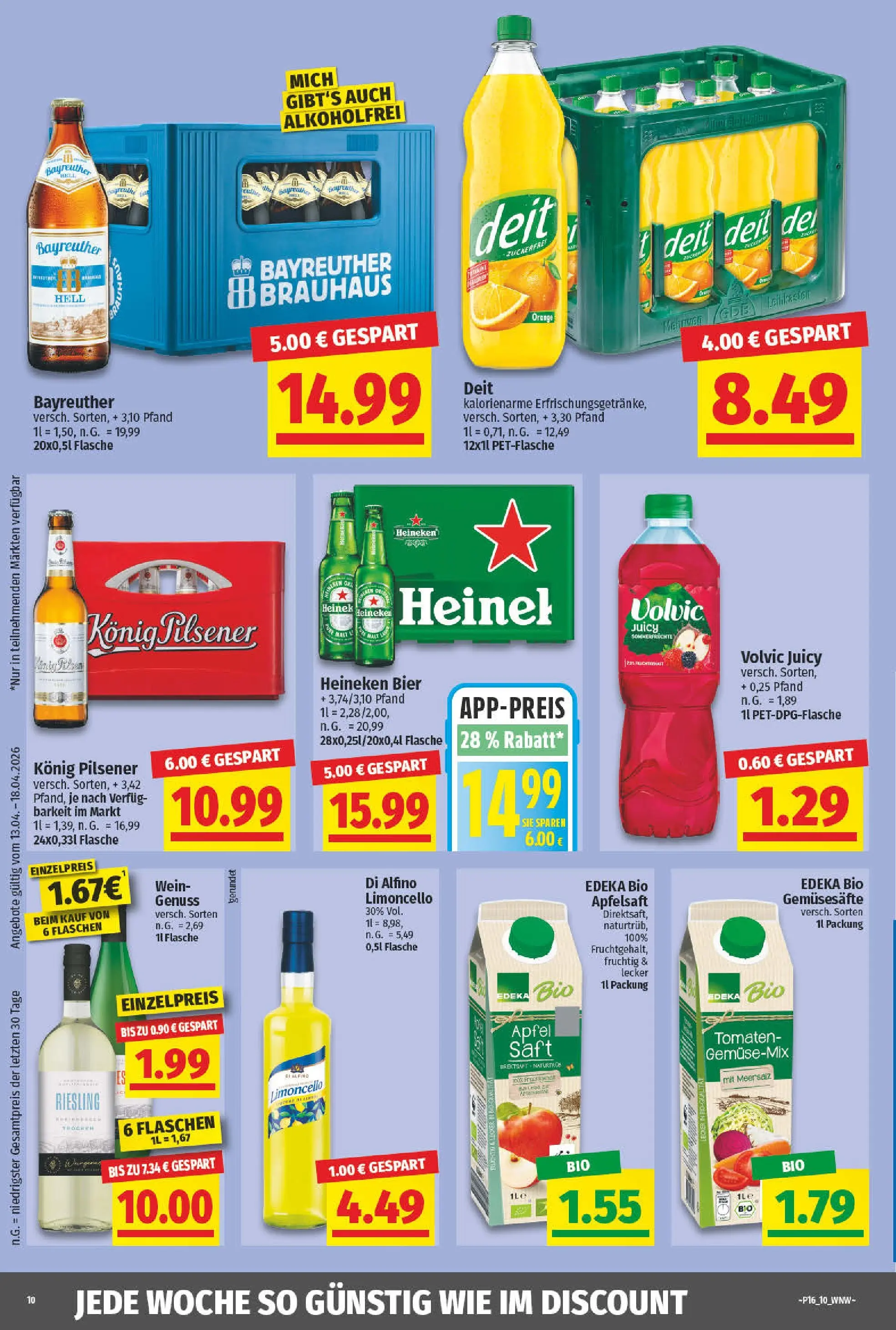 Angebote - nah & gut: Wochenangebote (ab 12.04.2026) zum Blättern | Seite: 10 | Produkte: Bier, Tomaten, Apfelsaft, Limoncello