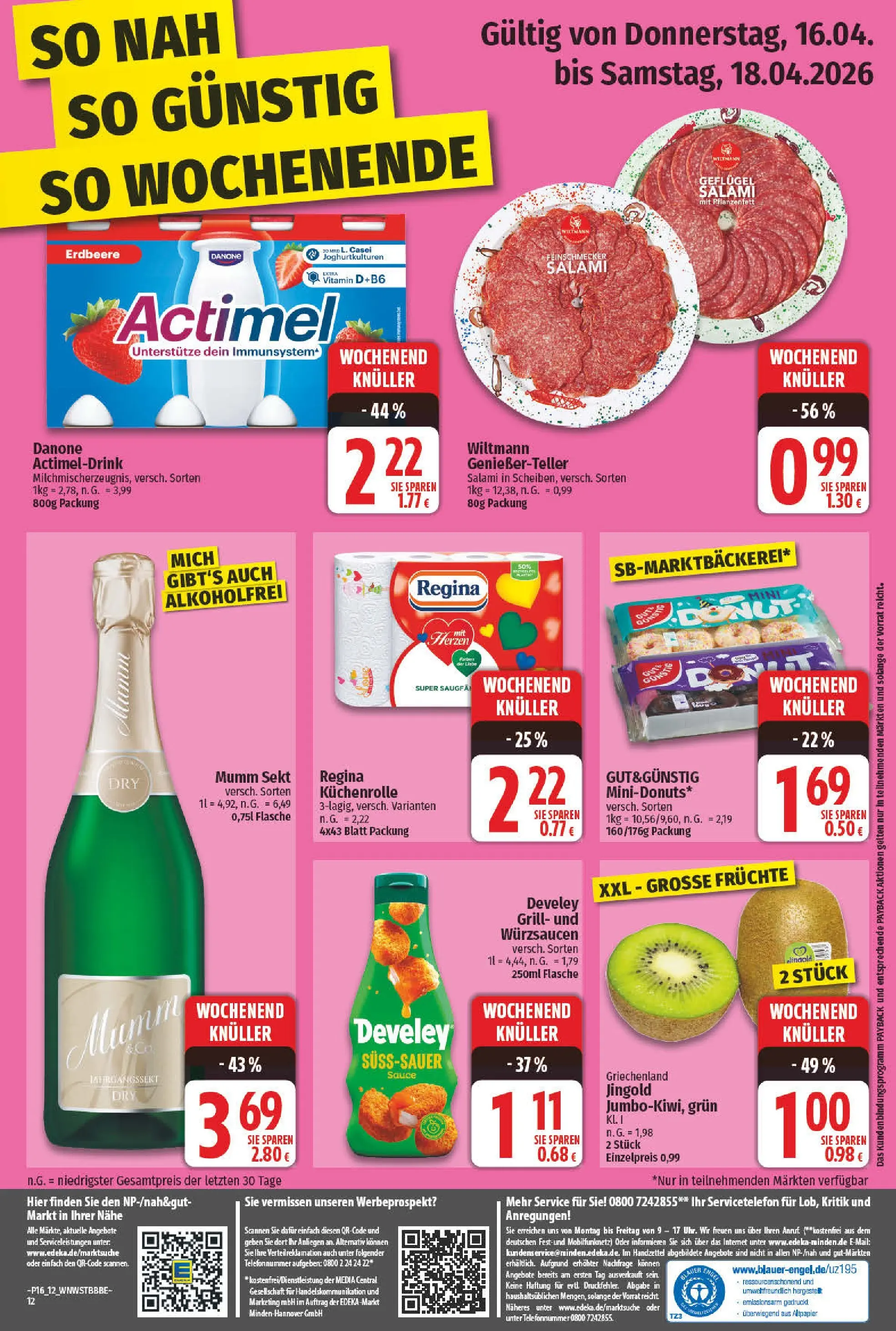 Angebote - nah & gut: Wochenangebote (ab 12.04.2026) zum Blättern | Seite: 12 | Produkte: Grill, Actimel, Salami, Telefon